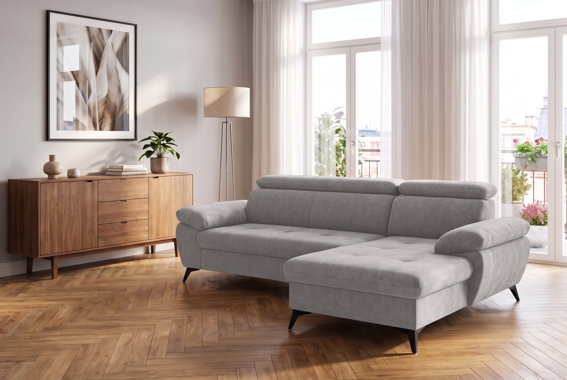 COTTA Canapé d'angle »Hudson L-Form, mit Kopfteilverstellung, opt. Schlaffunktion & Stauraum« optionnel avec fonction couchage et coffre XL, surface couchage 190x119cm