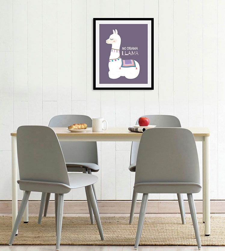Image of queence Bild "No Drama Llama" Alpaka Humor Schriftzug Tiere 1 Stk. tlg. gerahmt