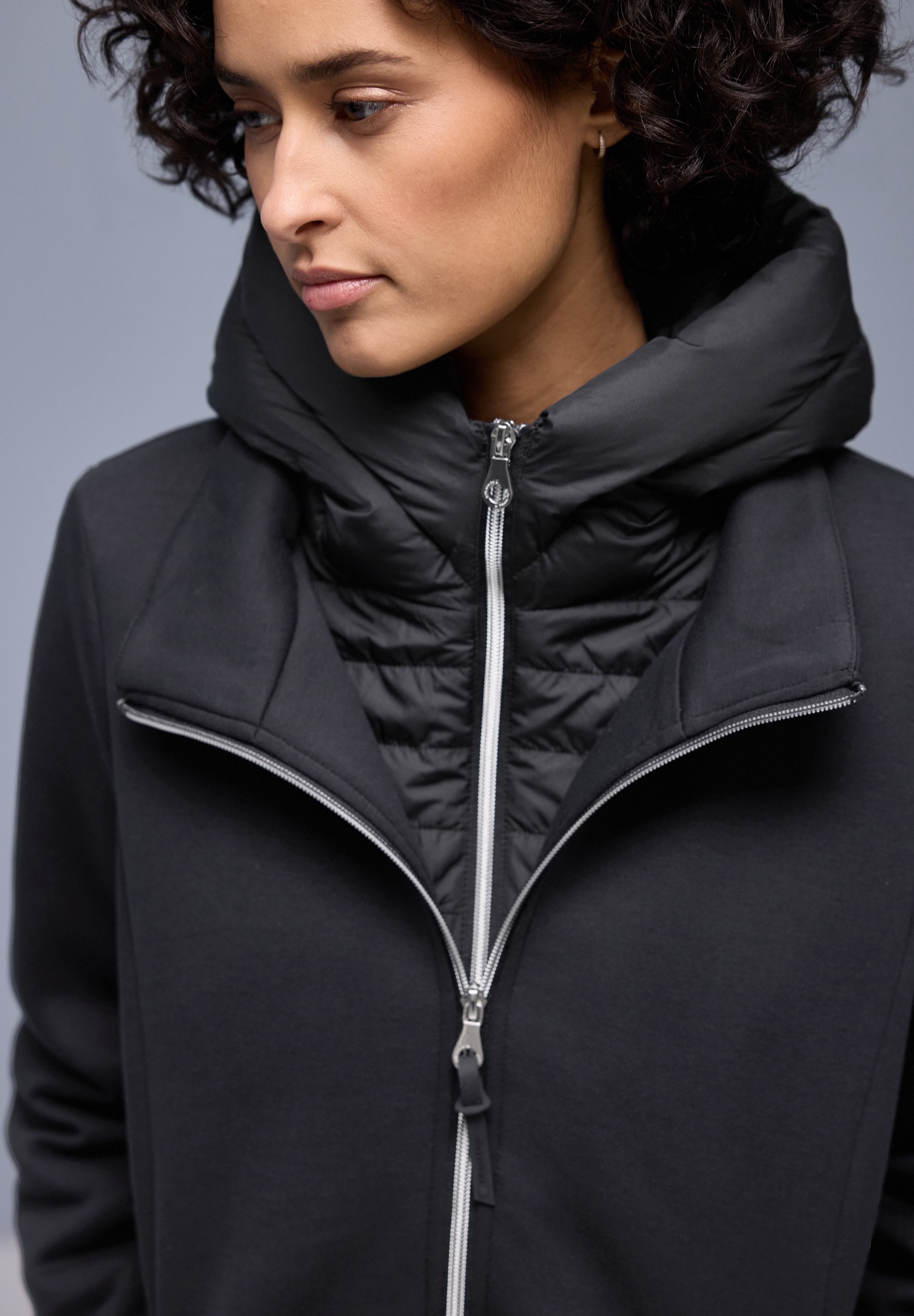 STREET ONE Veste longue mit Kapuze im Doppel-Layer-Look und mit Kapuze