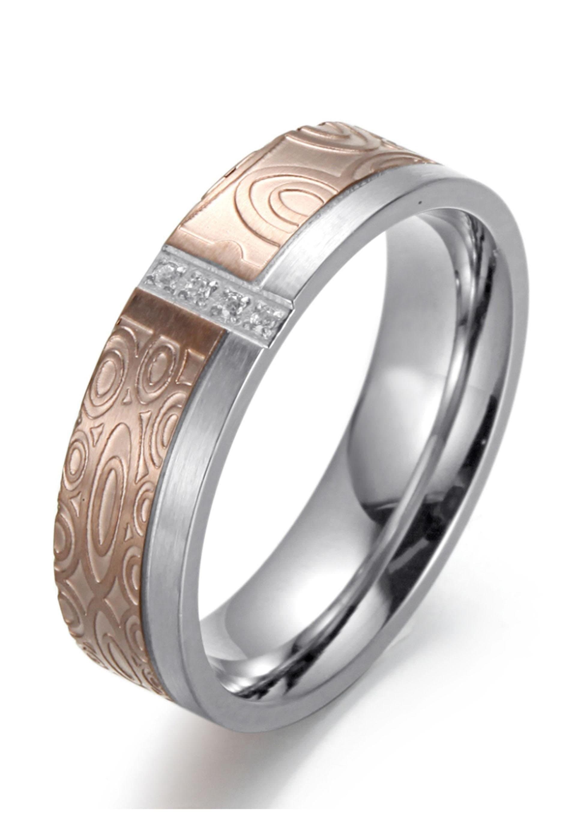 Firetti Trauring "Schmuck Geschenk "LIEBE" bicolor, ca. 6,0mm breit, ca. 8,0mm breit" wahlweise mit oder ohne Zirkonia (synth.)
