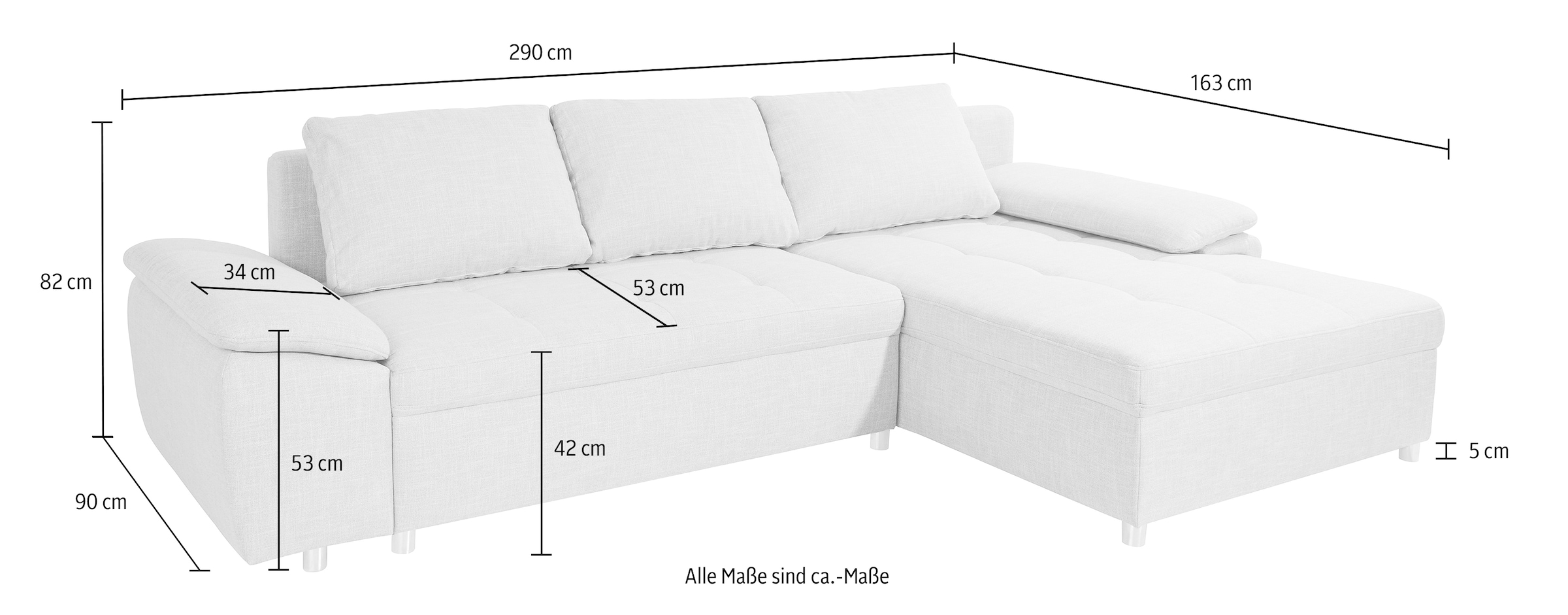sit&more Ecksofa Labene, wahlweise mit Bettfunktion und Bettkasten, inkl. Rückenkissen