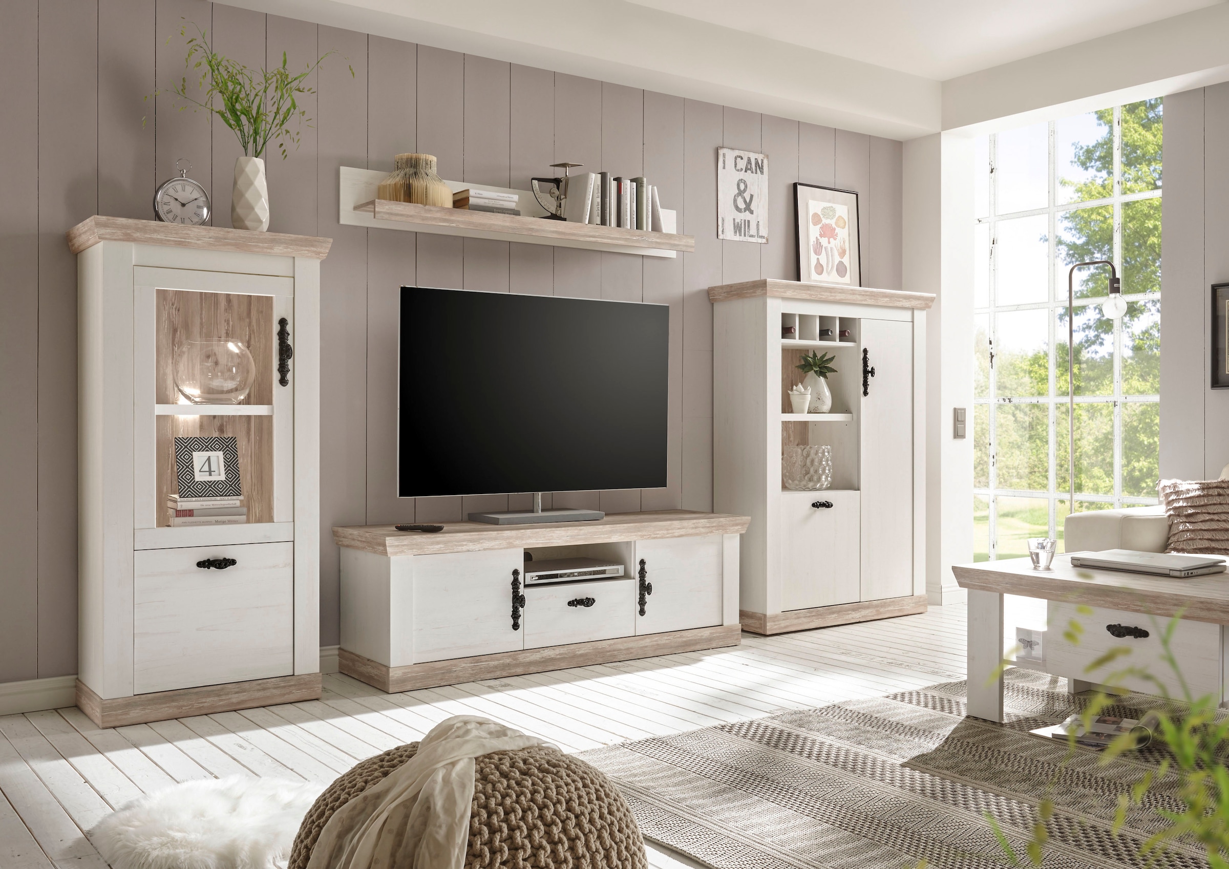 Home affaire Meuble mural »Florenz, Anbauwand im Landhausstil, Komplettset mit Metallgriffen« Set, 4 cuis tlg.