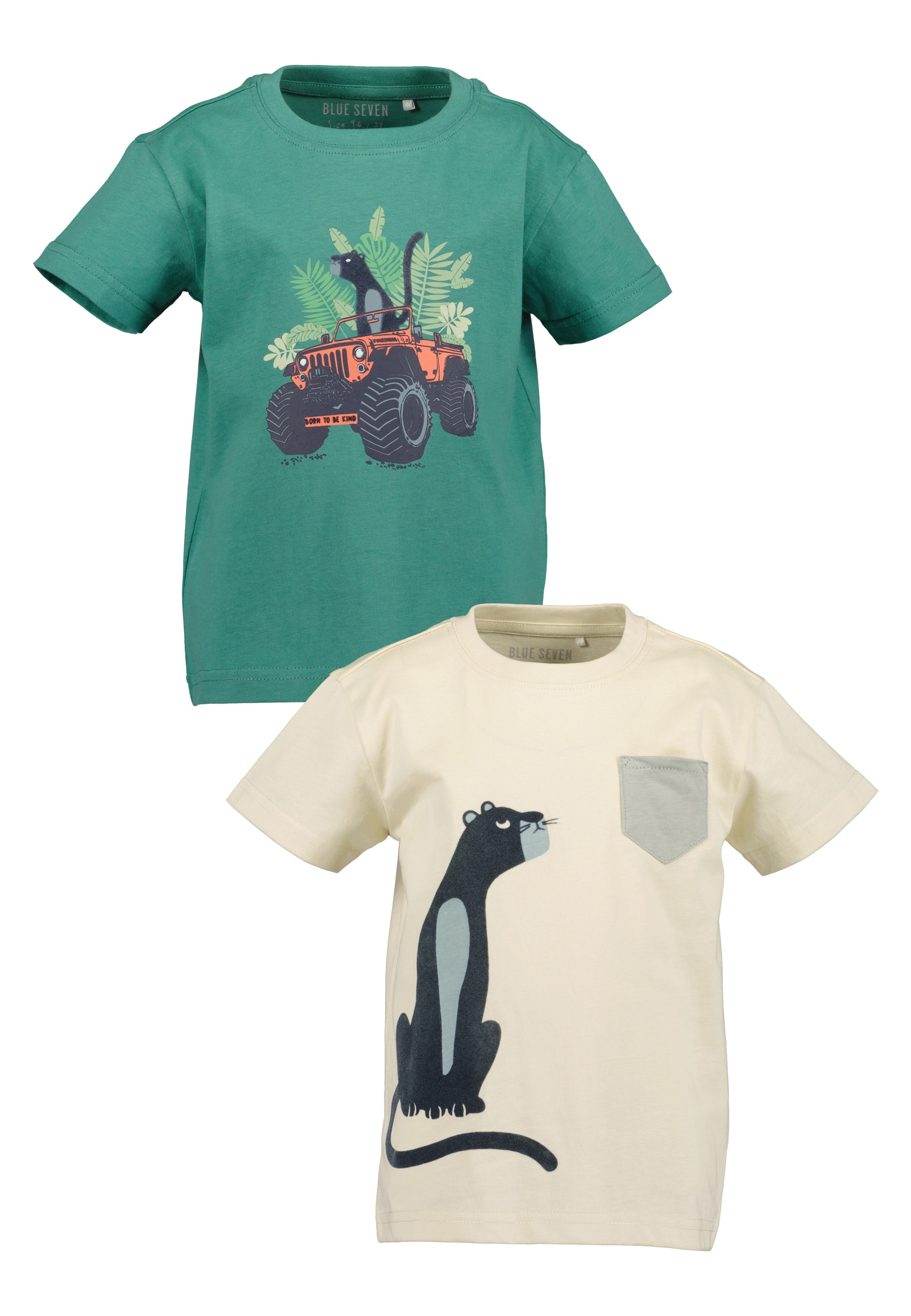 Image of Blue Seven T-Shirt Packung, 2 unifarben und bedruckt, mit Druckapplikationen, aus reiner Baumwolle