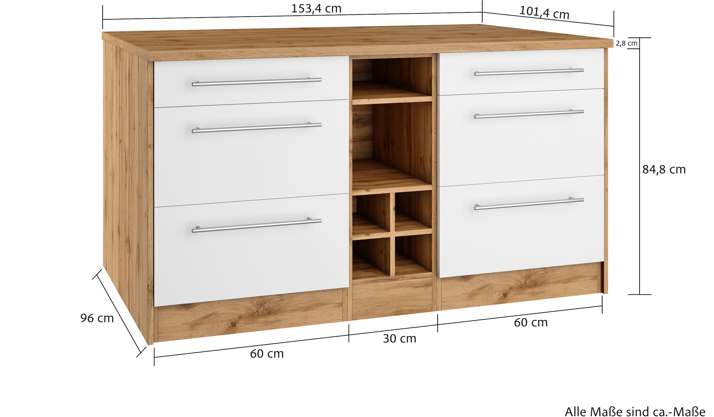 KOCHSTATION Kücheninsel »KS-Wien« Breite 153 cm, MDF-Fronten, Flaschenregal