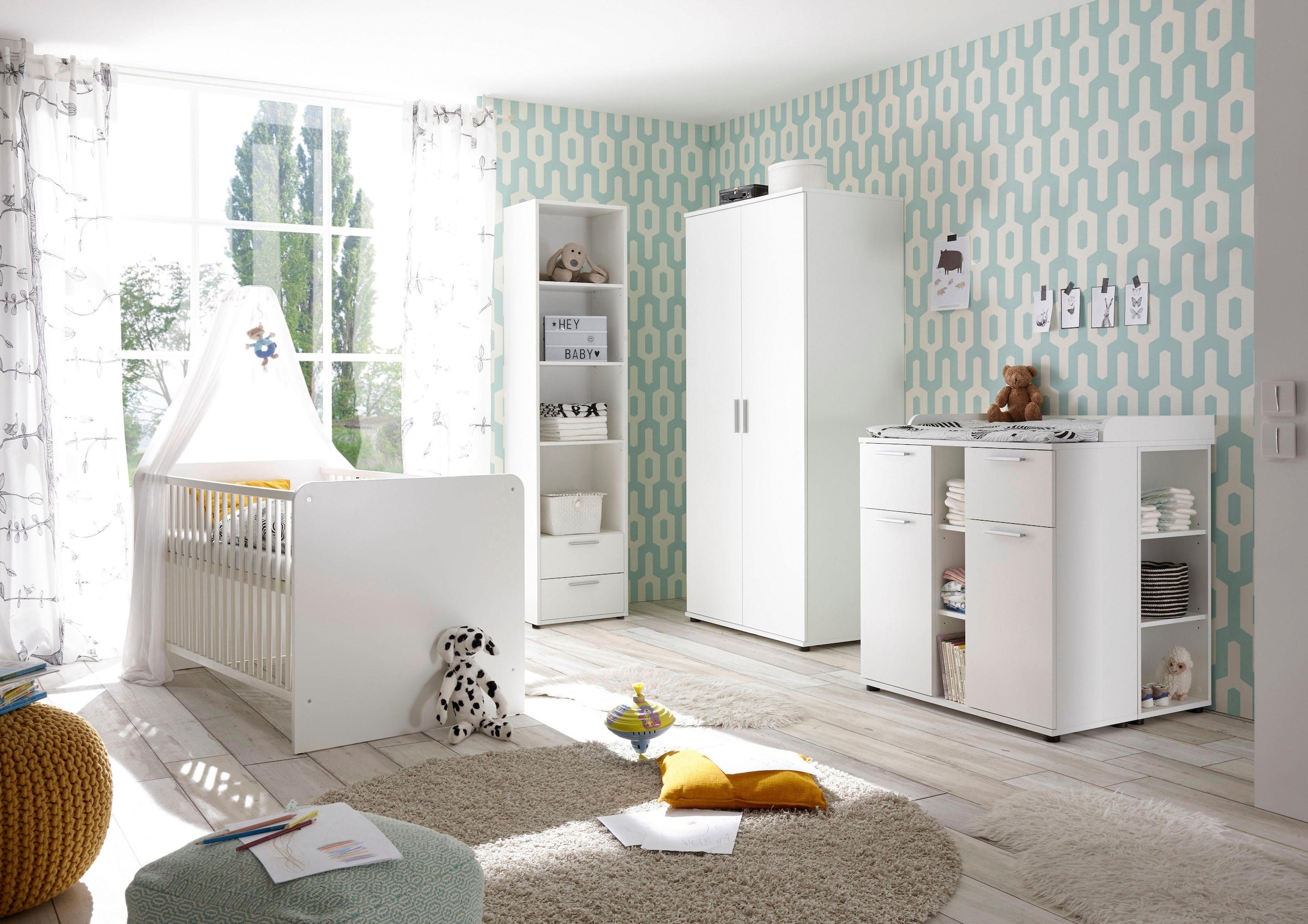 Babyzimmer-Komplettset »Bibo«, (Set, 3 St., Bett, Wickelkommode, Schrank), Bett +...