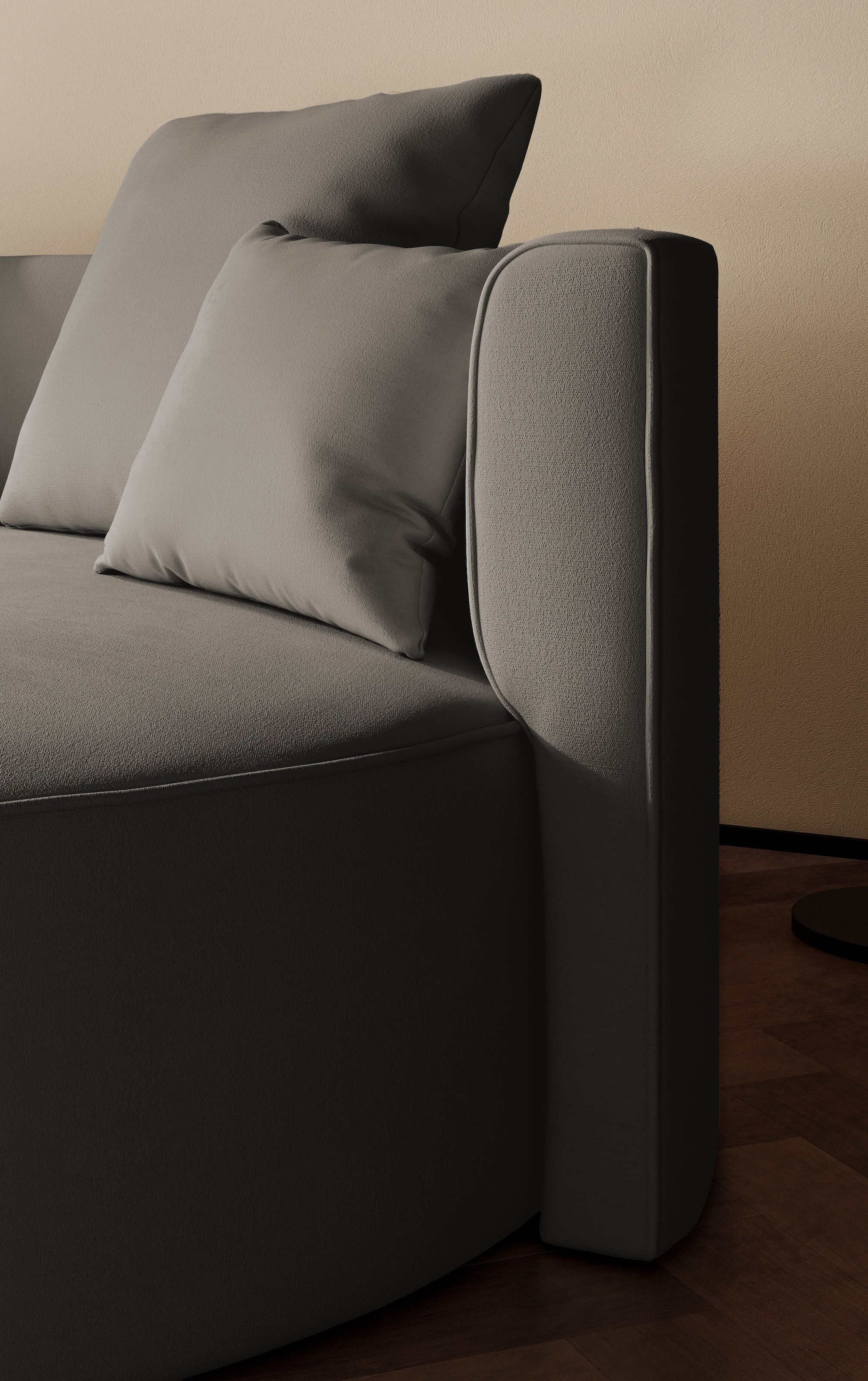 LeGer Home by Lena Gercke 2,5-places »ISALIE, rundes Loungesofa, mit Kissen, perfekt gepolstert« moderne Stoffe, mit 4 Zierkissen, extra grosse Sitzfläche