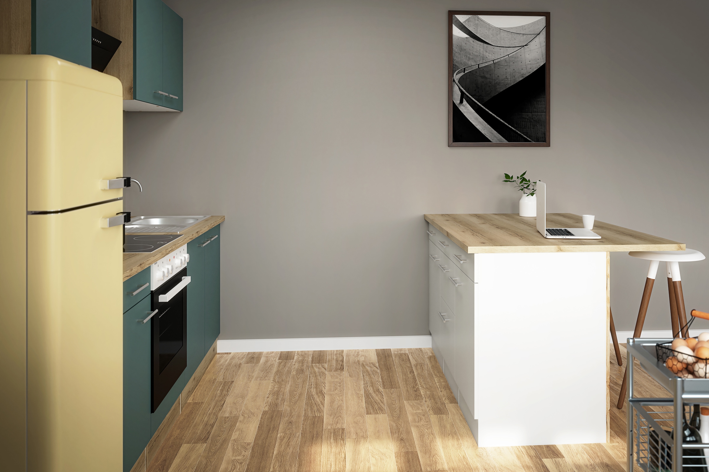 OPTIFIT Kücheninsel »Optifit« Breite 150 cm, 2 Türen, 3 Schubkästen, 2 Auszüge