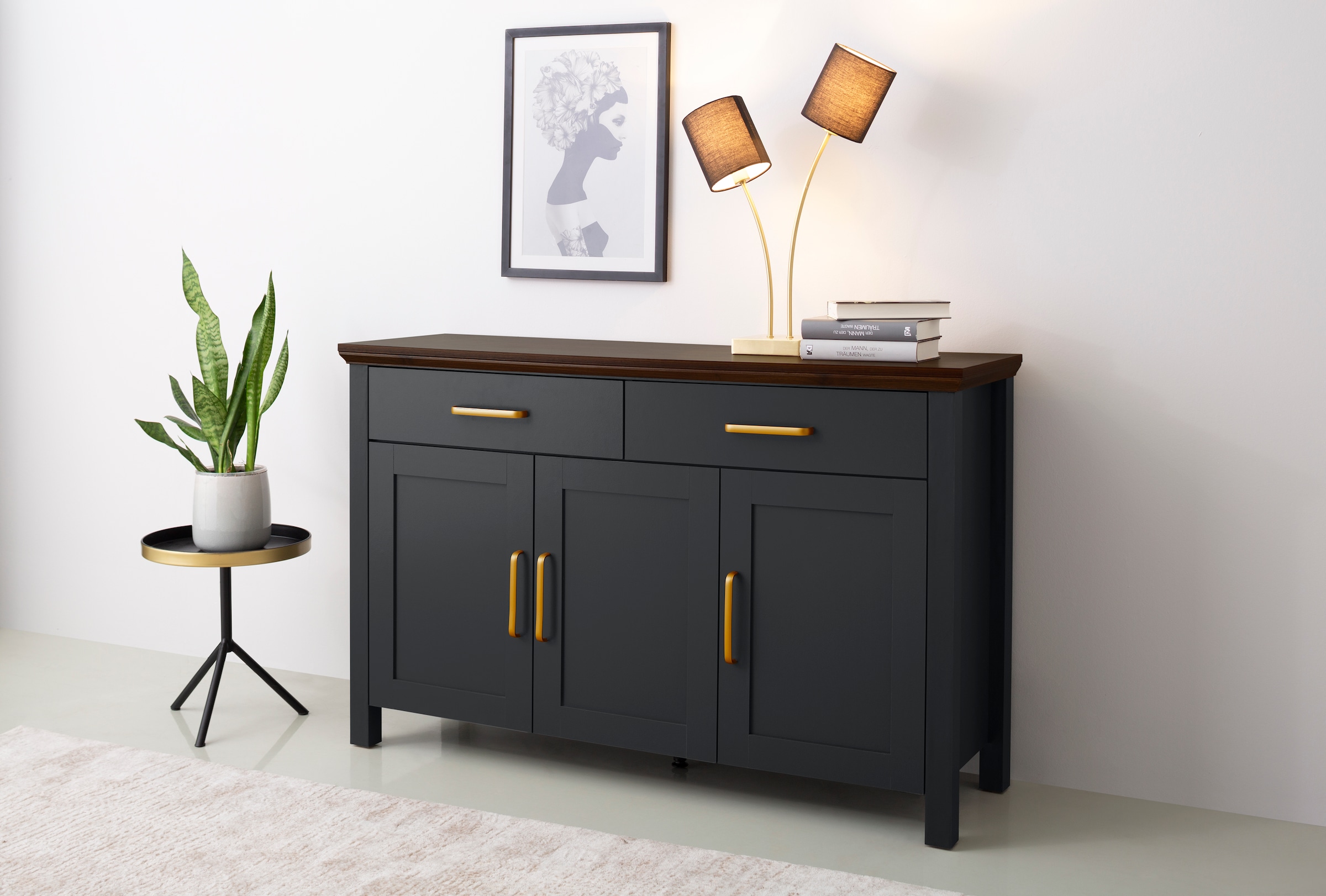 Home affaire Sideboard »Martinau«, Topplatte in Holzoptik, mit 2 Schubladen, 3 Türen, Breite 130 cm