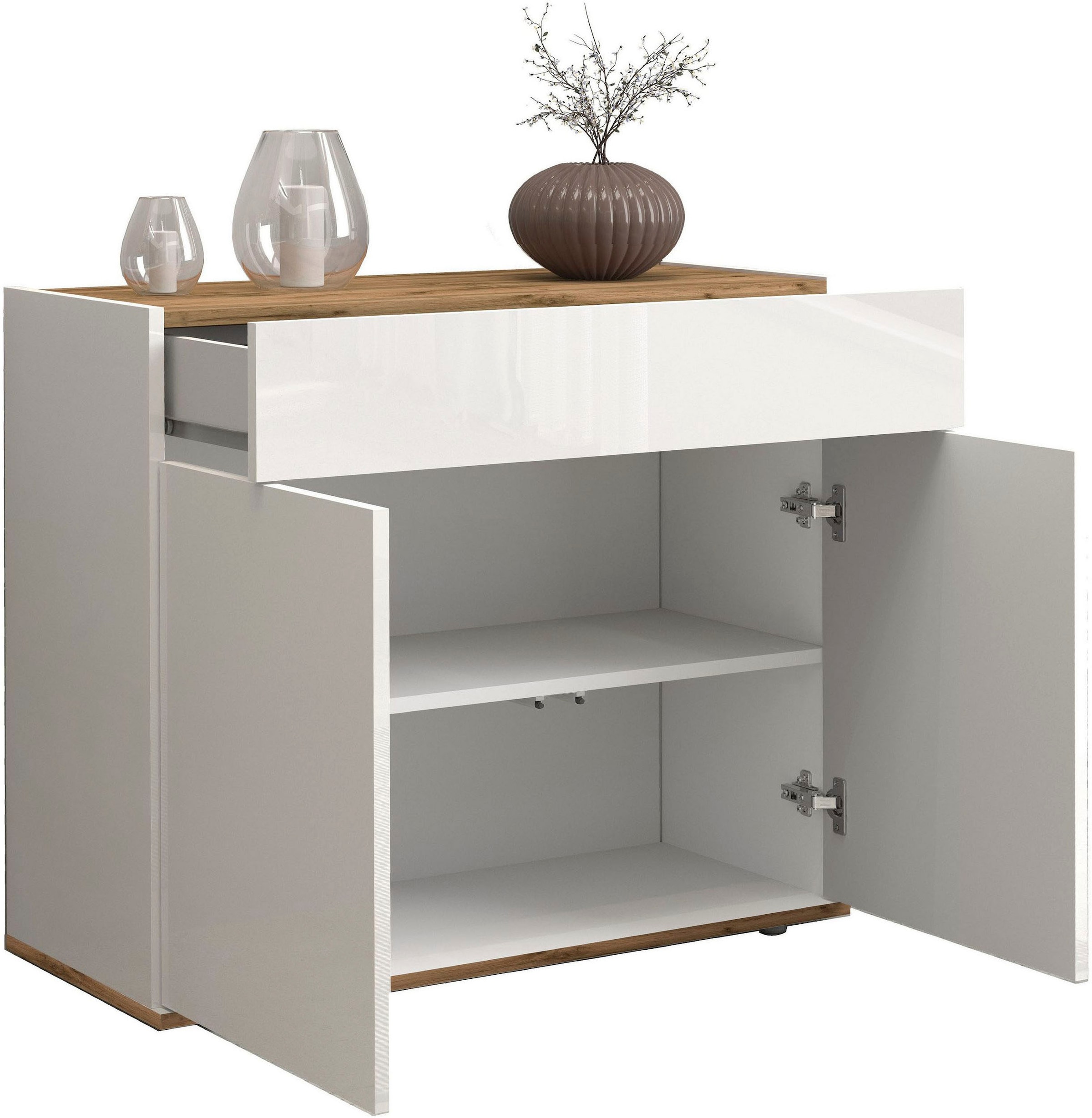 GOODproduct Sideboard »Garda, Kommode, Schrank, 2 Türen, 1 Schublade, Made in Italy« Hochglanzlackierte Fronten, Korpus matt, grifflos, Breite 80,9 cm