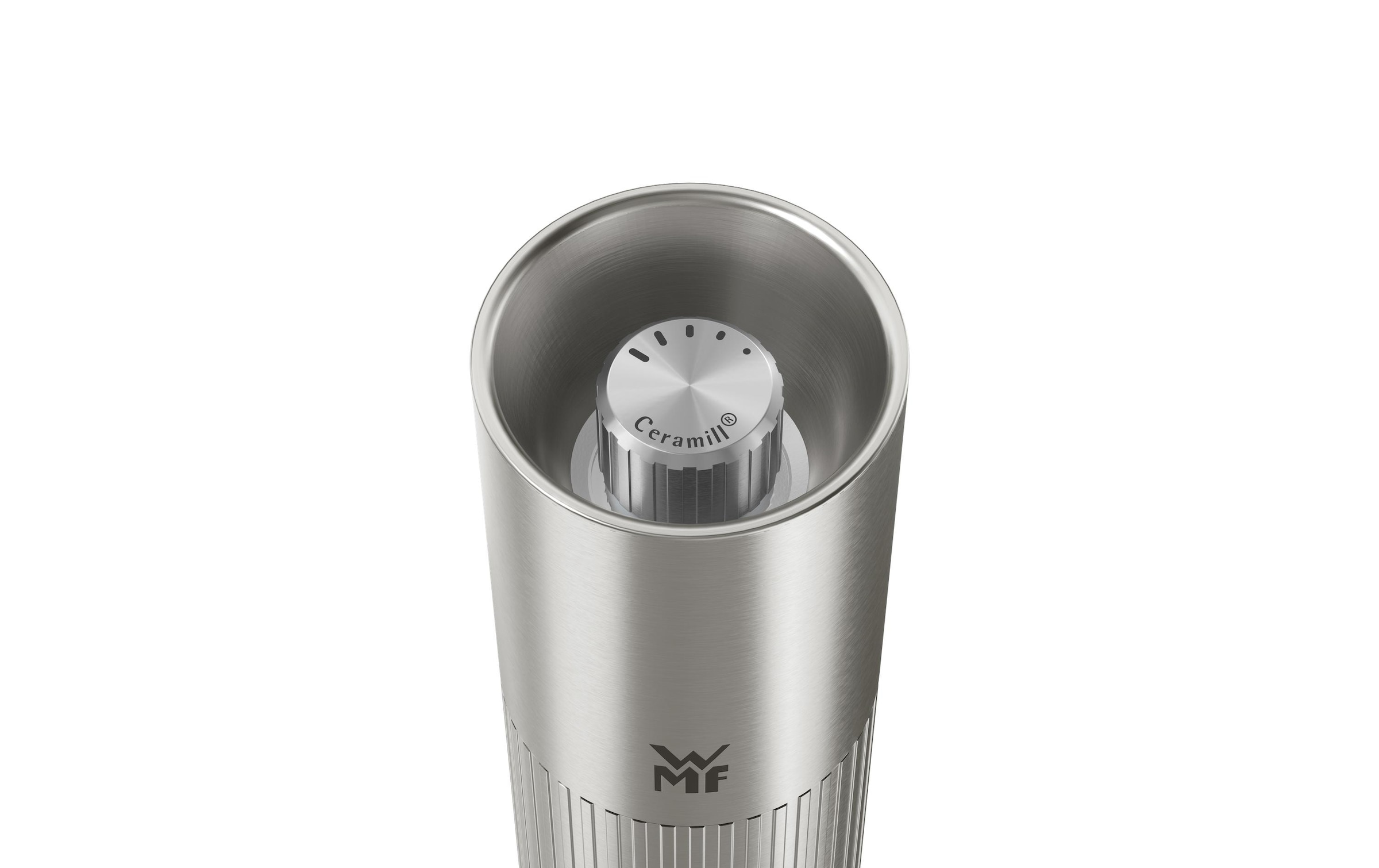 WMF Gewürzmühle »Signature Pro, aus Edelstahl« Keramikmahlwerk, einstellbarer Mahlgrad, magnetischer Deckel