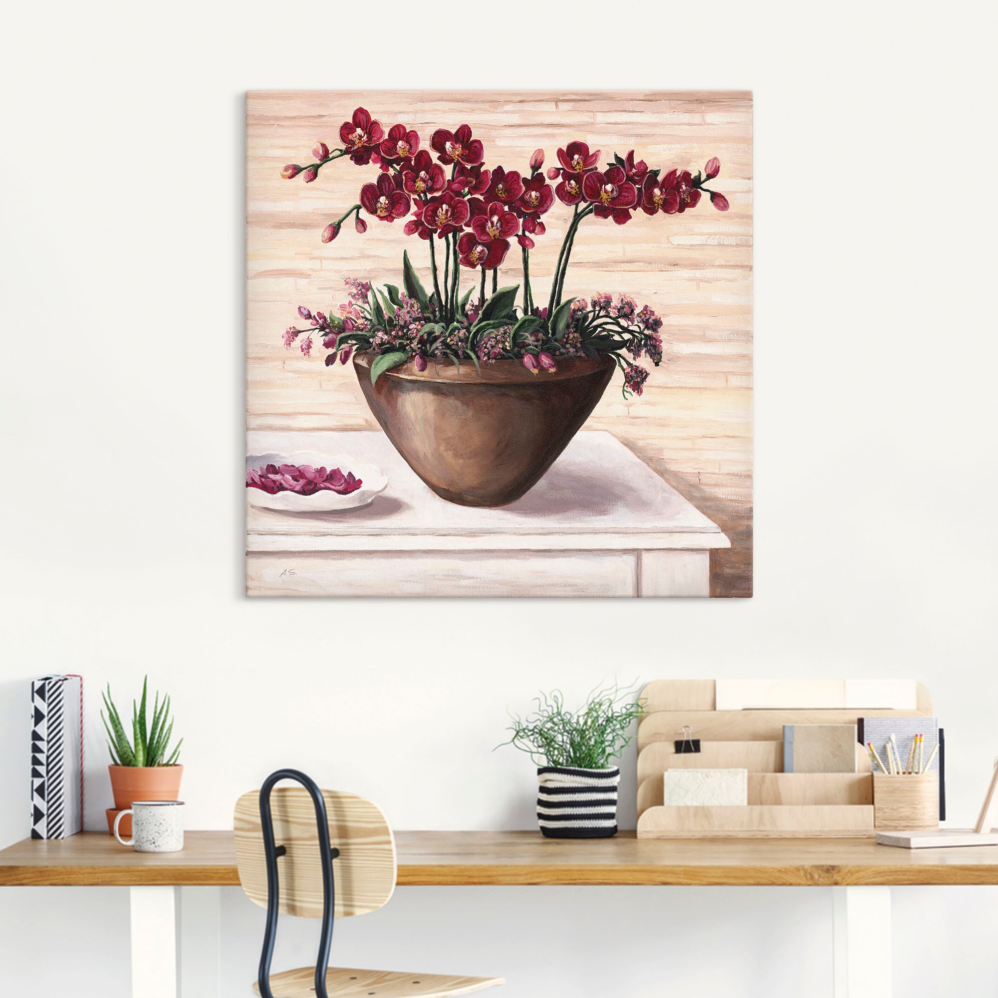 Artland Tableau sur toile »Orchideen in Bordeaux« 1 cuis tlg. auf Holzrahmen gespannt