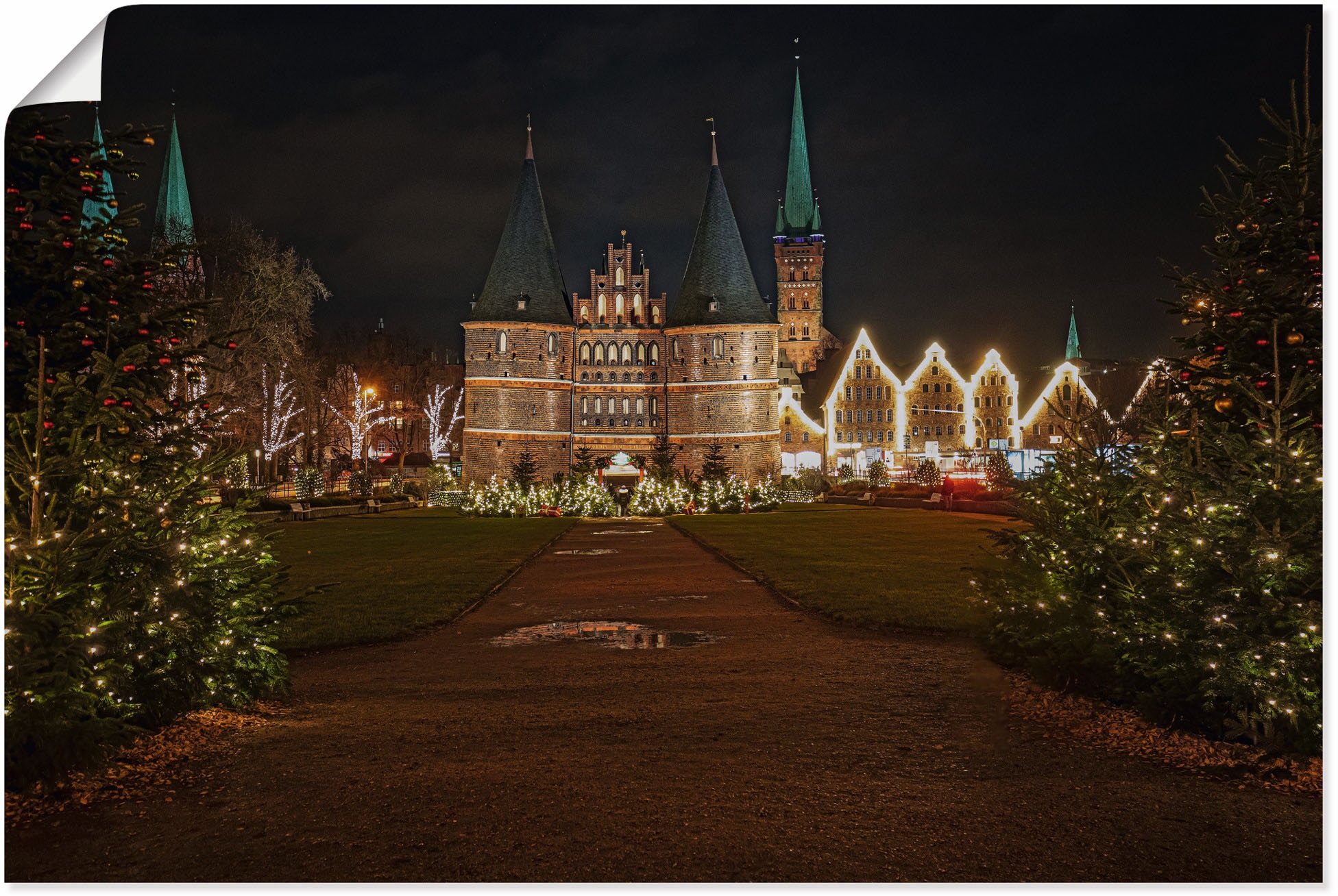 Image of Artland Wandbild »Holstentor zur Weihnachszeit«, Gebäude, (1 St.), in vielen Grössen & Produktarten - Alubild / Outdoorbild für den Aussenbereich, Leinwandbild, Poster, Wandaufkleber / Wandtattoo auch für Badezimmer geeignet bei Ackermann Versand Schweiz
