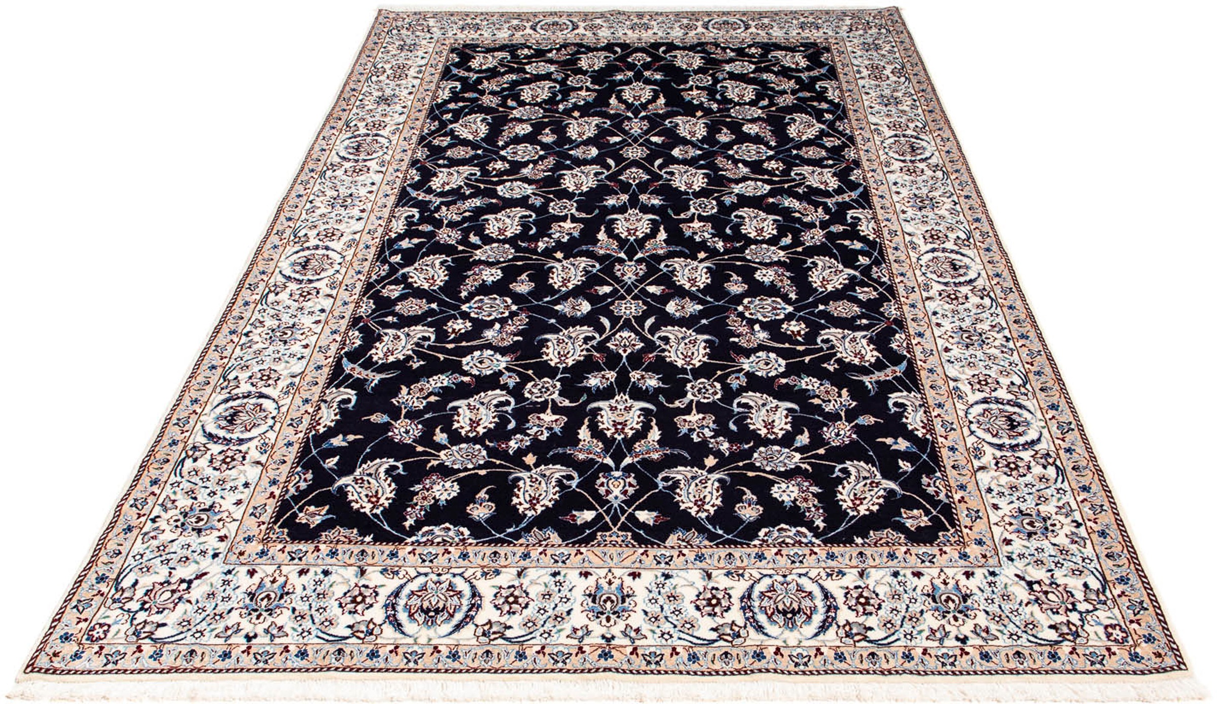 Image of morgenland Orientteppich »Perser - Nain - Premium - 227 x 139 cm - dunkelblau«, rechteckig, 6 mm Höhe, Wohnzimmer, Handgeknüpft, Einzelstück mit Zertifikat bei Ackermann Versand Schweiz