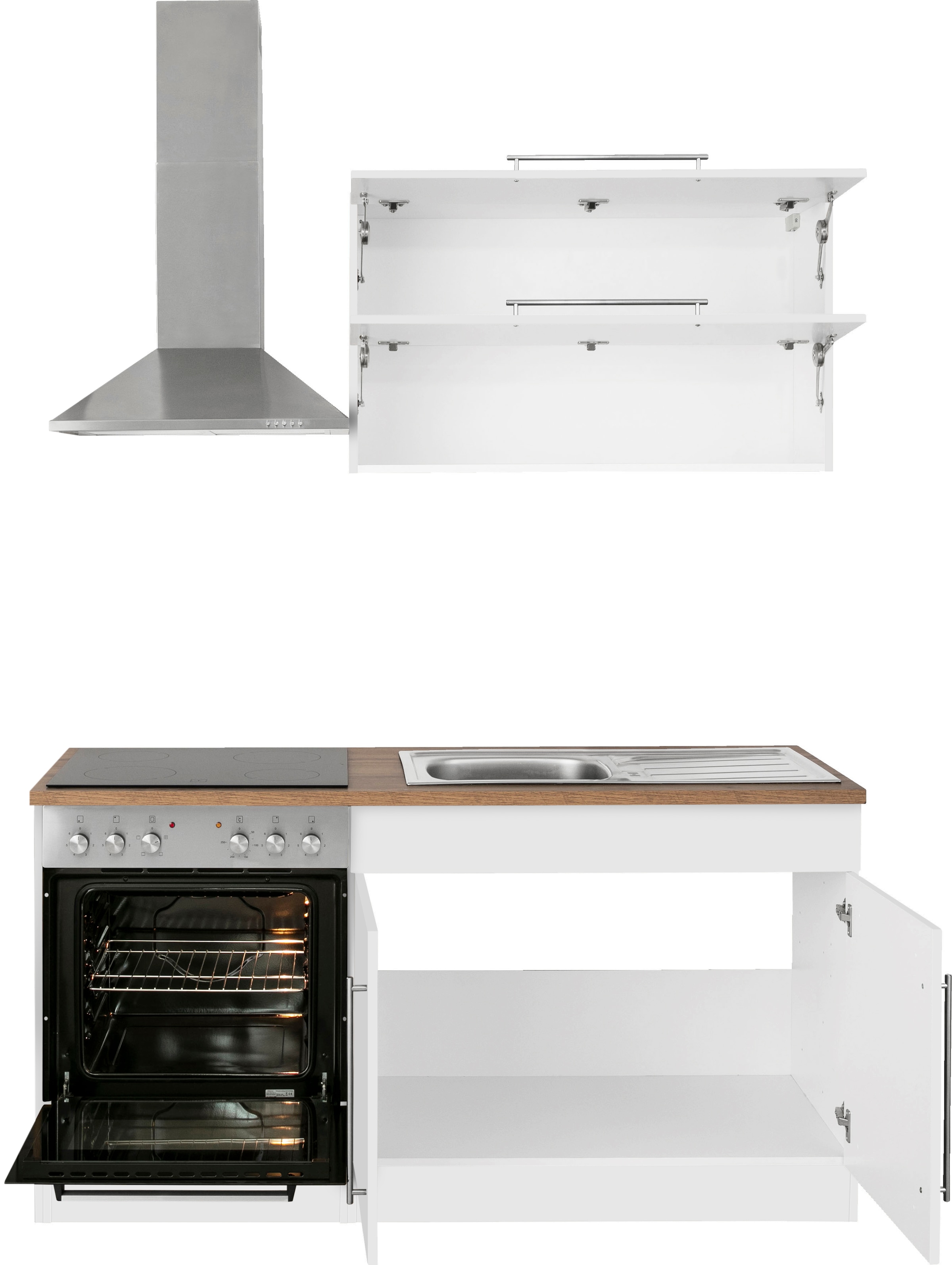 KOCHSTATION Kitchenette »KS-Samos« largeur 160 cm, au choix avec appareils électriques et plaque vitrocéramique
