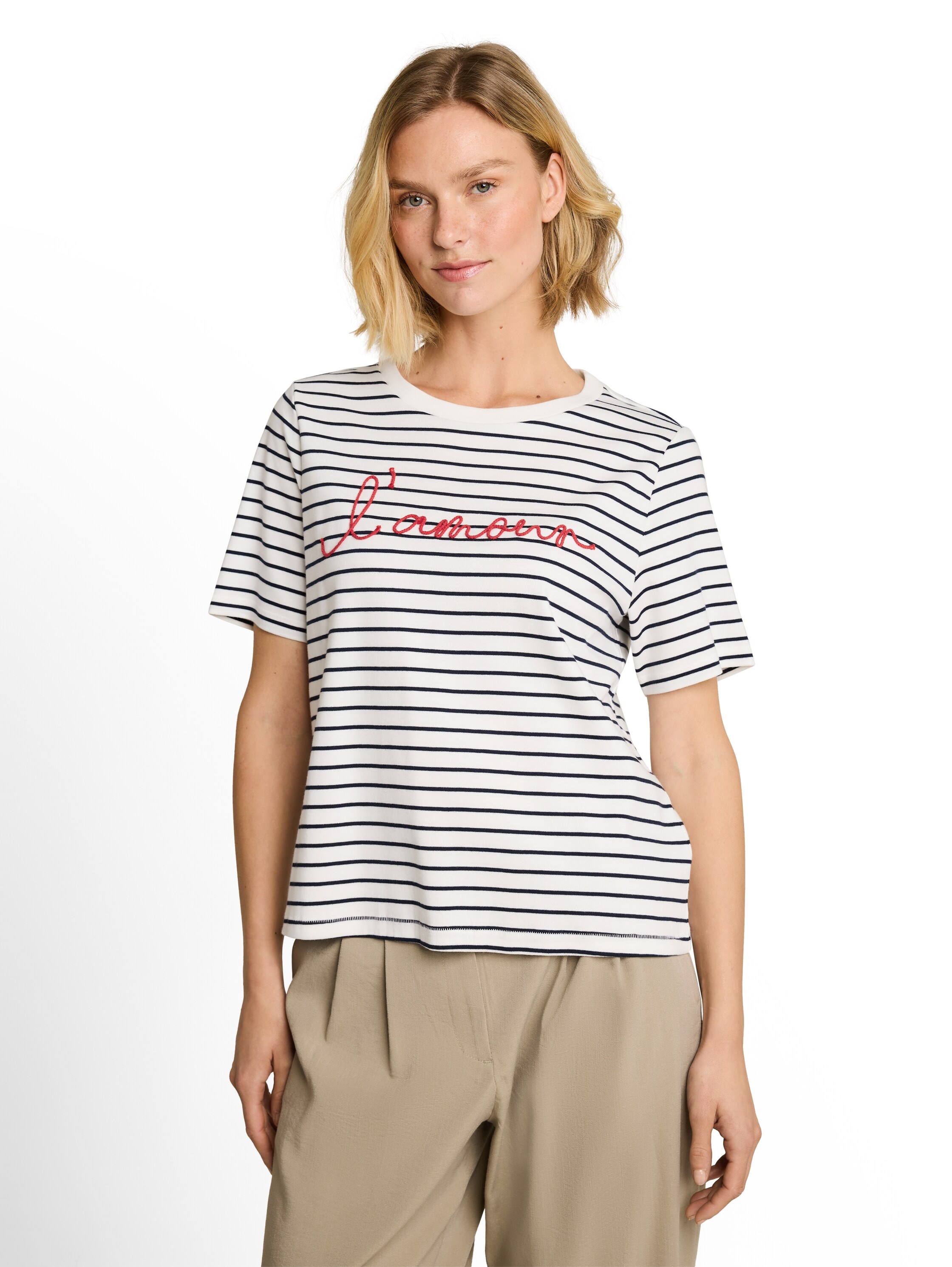 Image of TOM TAILOR Kurzarmshirt Sommershirt im Streifen-Look und mit Workung-Stickerei