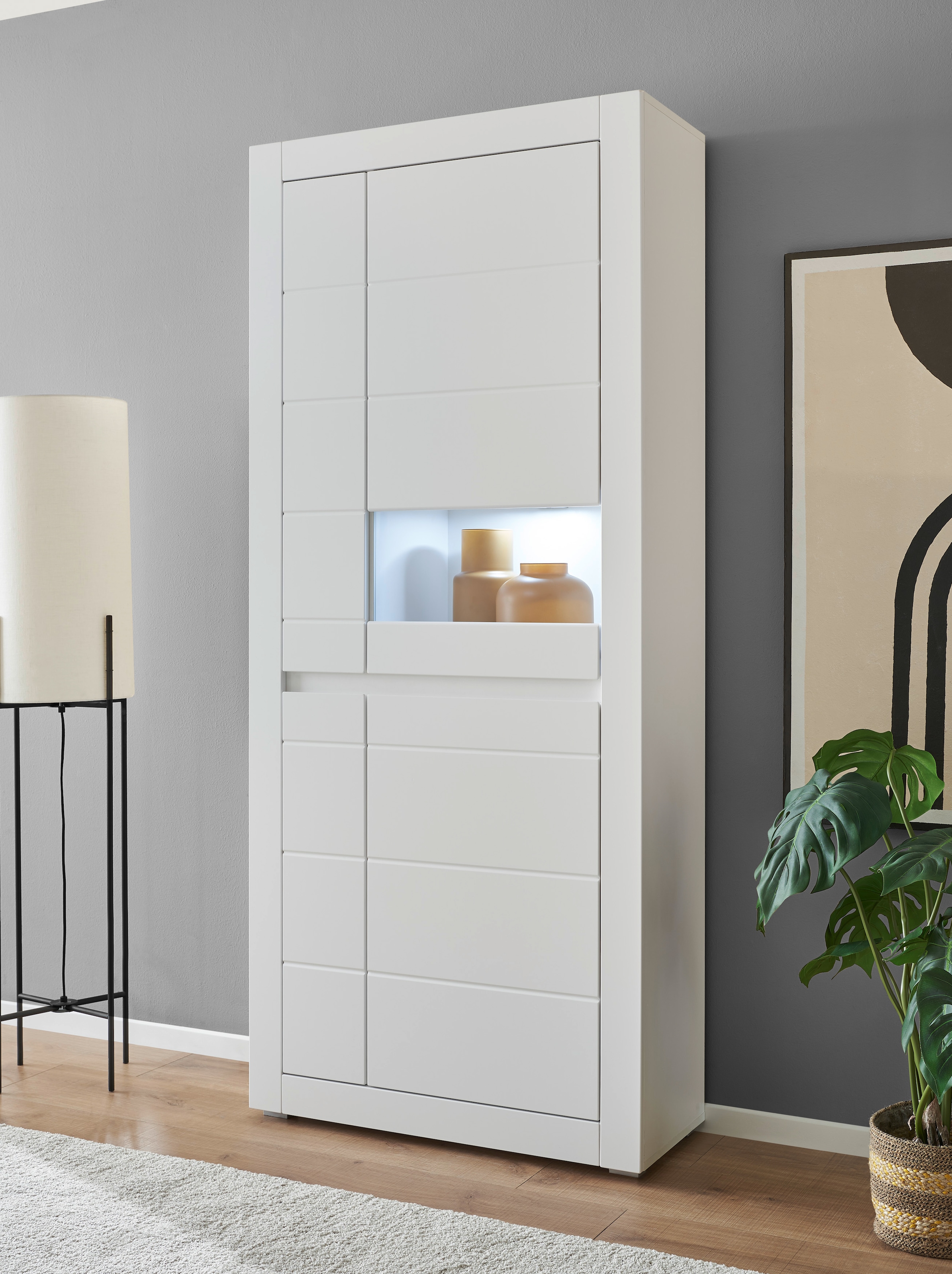 Image of Home affaire Vitrine "Chester, Hochschrank mit Stauraum, Glasvitrine, Anrichte, Weiss Matt" 1 Stk. tlg. austauschbare Blende in der Griffleiste, zeitloses Design, 85 cm breit