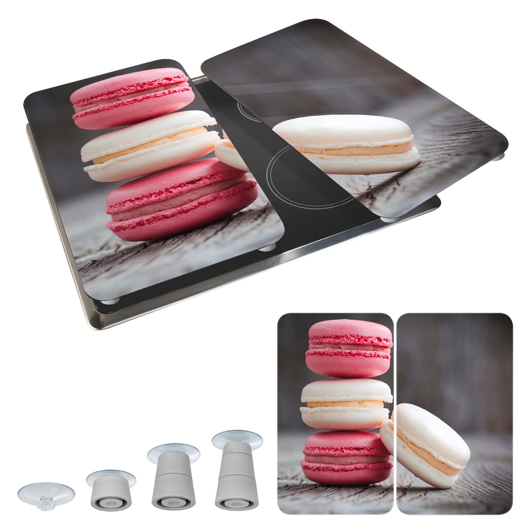 WENKO Herd-Abdeckplatte »Universal Modell Macarons«, (Set, 2 tlg.), Herdabdeckung für alle Herdarten, kratzfest, mit rutschfesten Füssen