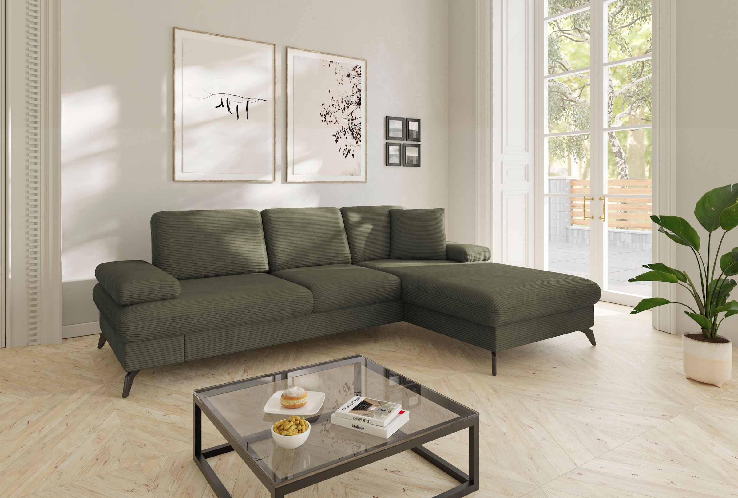 sit&more Ecksofa »Morris Jubi L-Form«, inkl. Armteilfunktion und 1 Zierkissen, wahlweise mit Bettfunktion