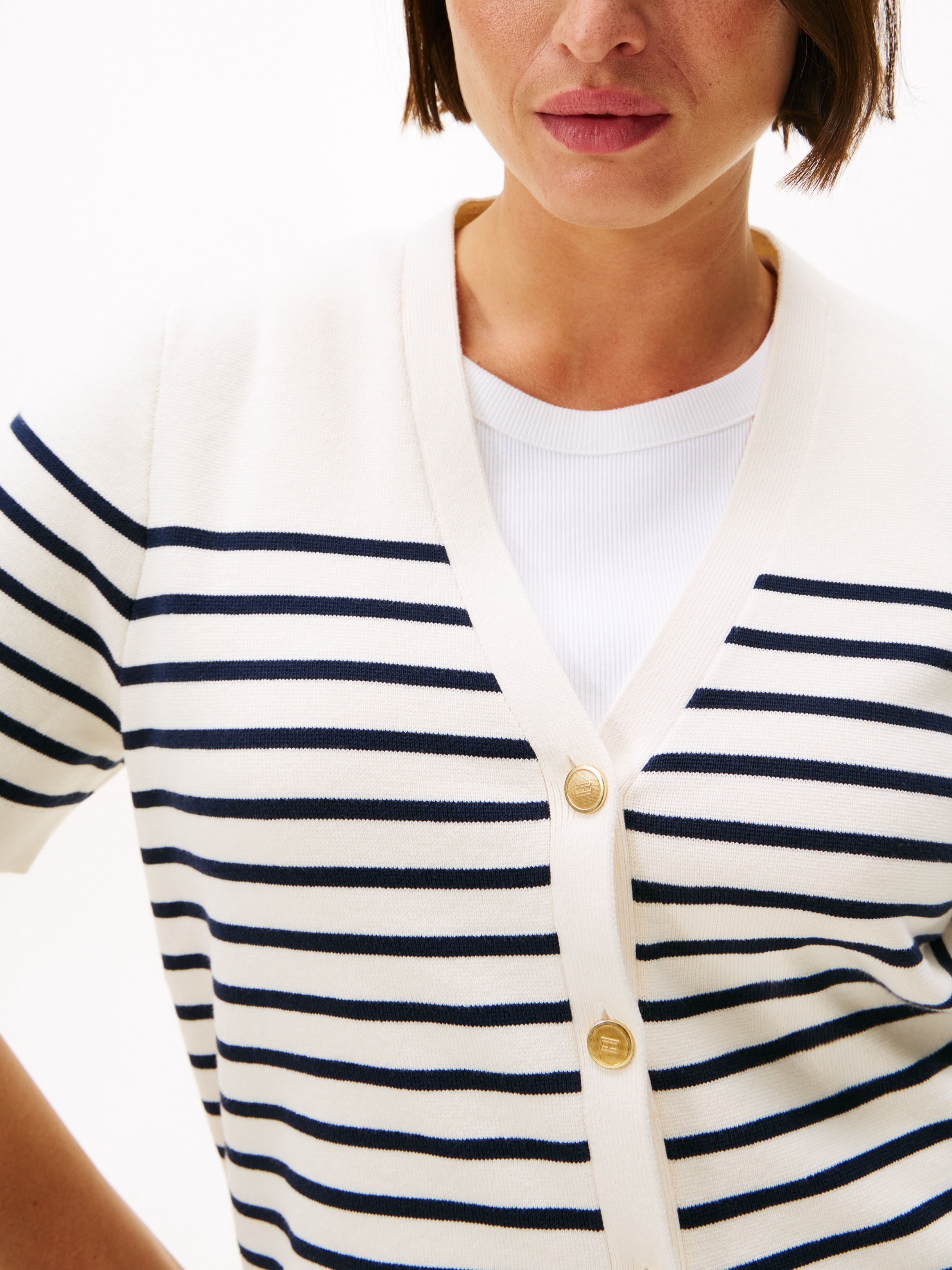 Tommy Hilfiger Curve Strickjacke »CRV CO JRSY MID GG GOLD BTN CRDI« in grossen Grössen, mit goldfarbenen Knöpfen