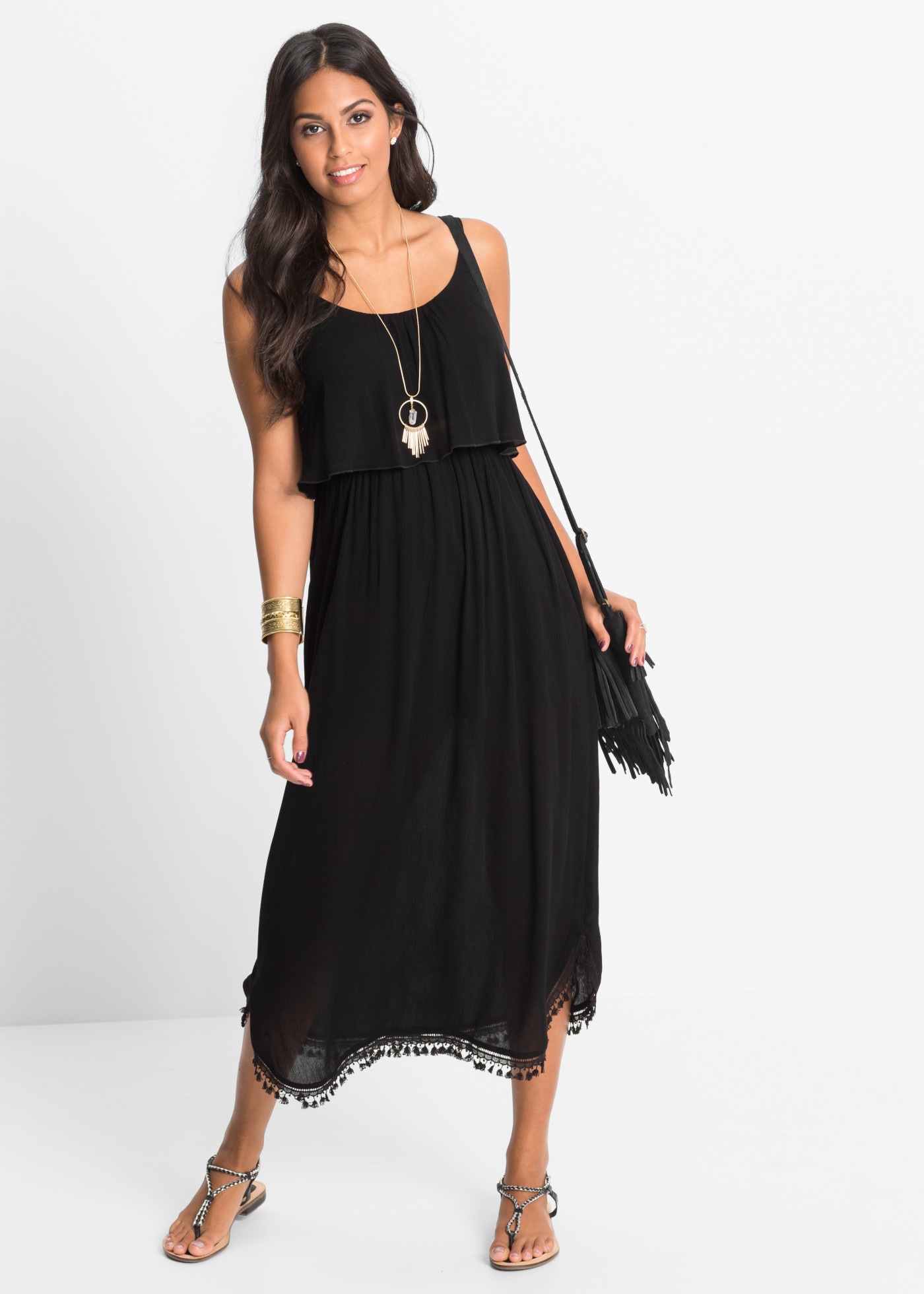 bonprix Maxikleid lässige Passform, elastischer Gummibund in der Taille, ärmellos