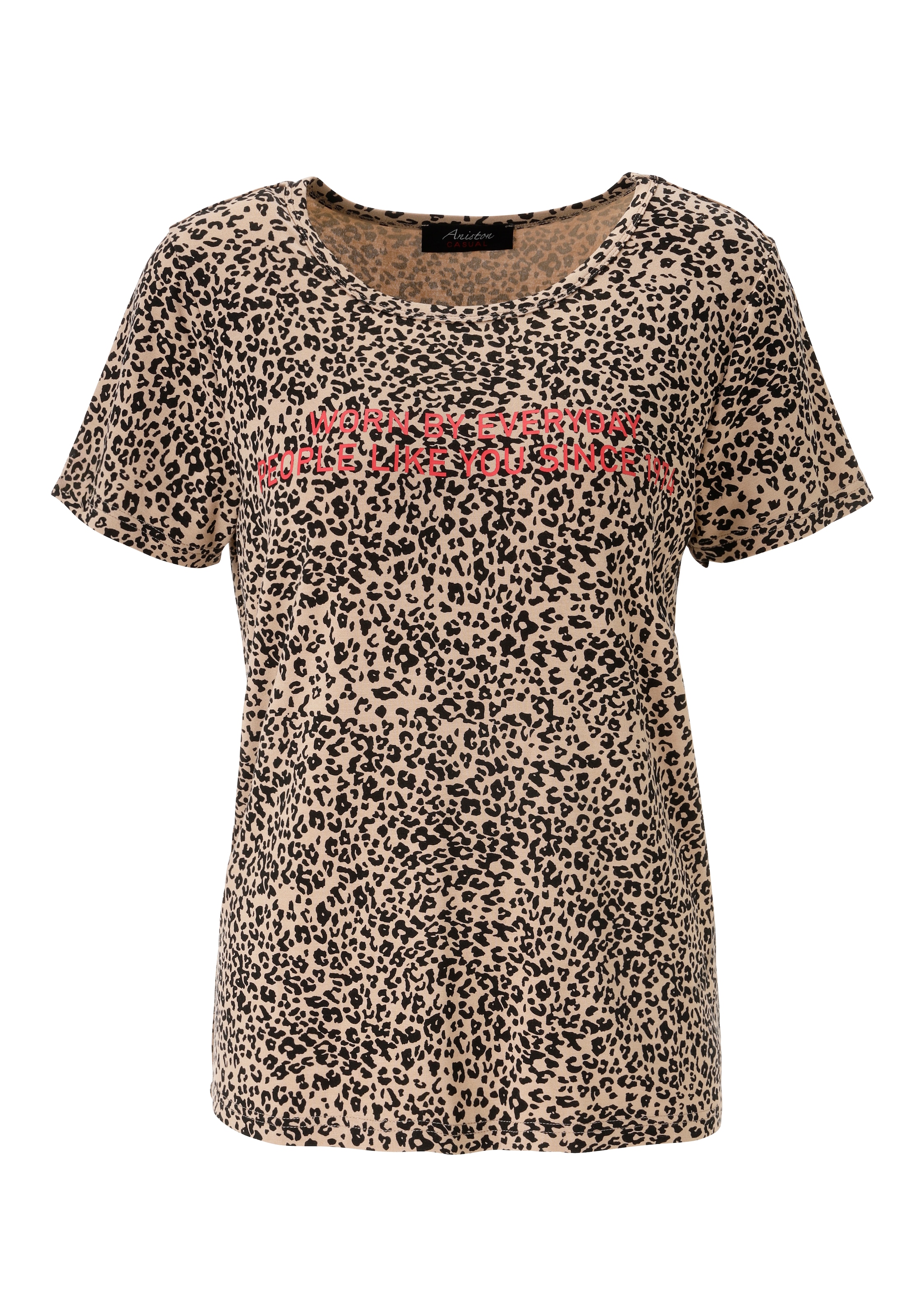 Aniston CASUAL T-Shirt, im Leo-Print mit Statement-Schriftzug - NEUE KOLLEKTION