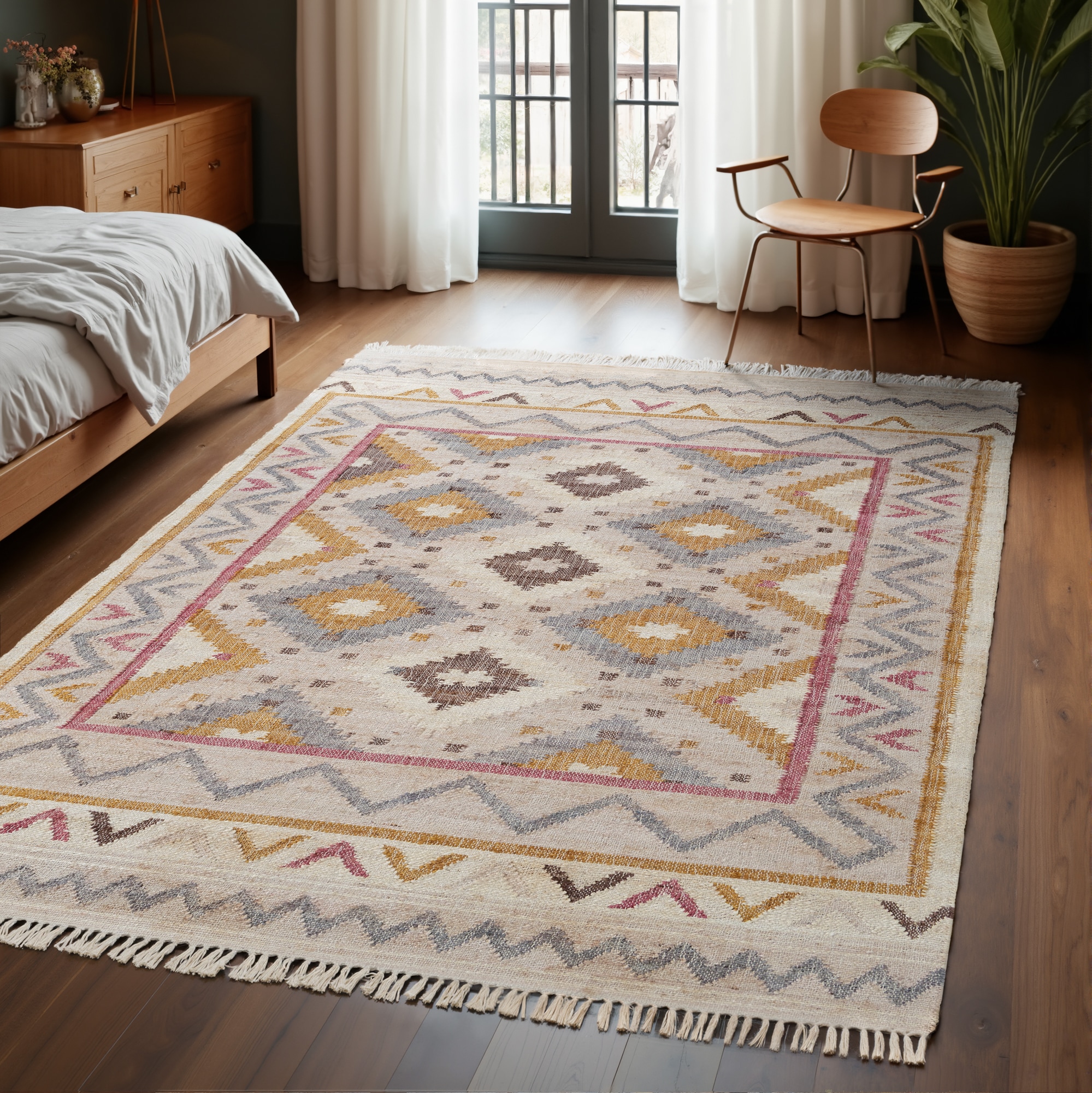 Image of ELLE DECORATION Teppich "Kelim Imani" rechteckig 3 mm Höhe Jute, Baumwolle, Natur, Handgewebt, Kelim, orientalisch, Boho