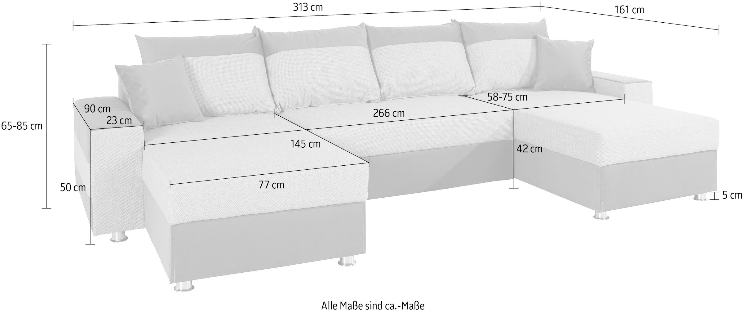 COLLECTION AB Wohnlandschaft »Antalya U-Form« mit Bettkasten und Bettfunktion, 2 Zierkissen inklusive