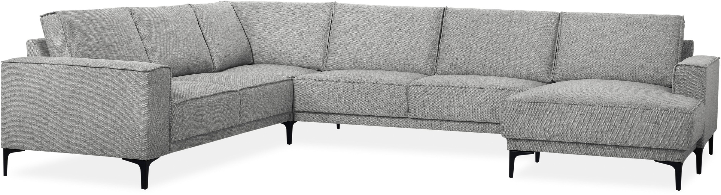 Places of Style Wohnlandschaft »XXL Sofa Oland, Struktur, Flachgewebe, Luxus-Microfaser, Boucle«, U-Form, 342 cm, Wellenunterfederung, Skandi-Design, Metallfüsse