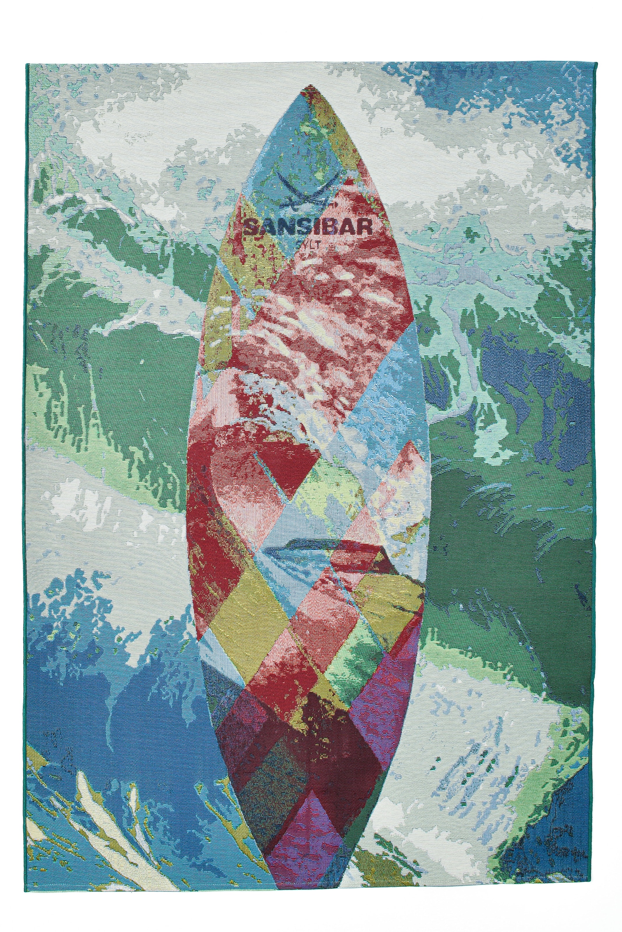 Sansibar Teppich »Rantum Beach SA-024« rechteckig 5 mm Höhe Flachgewebe, modernes Design, Motiv Surfboard, In- & Outdoor geeignet