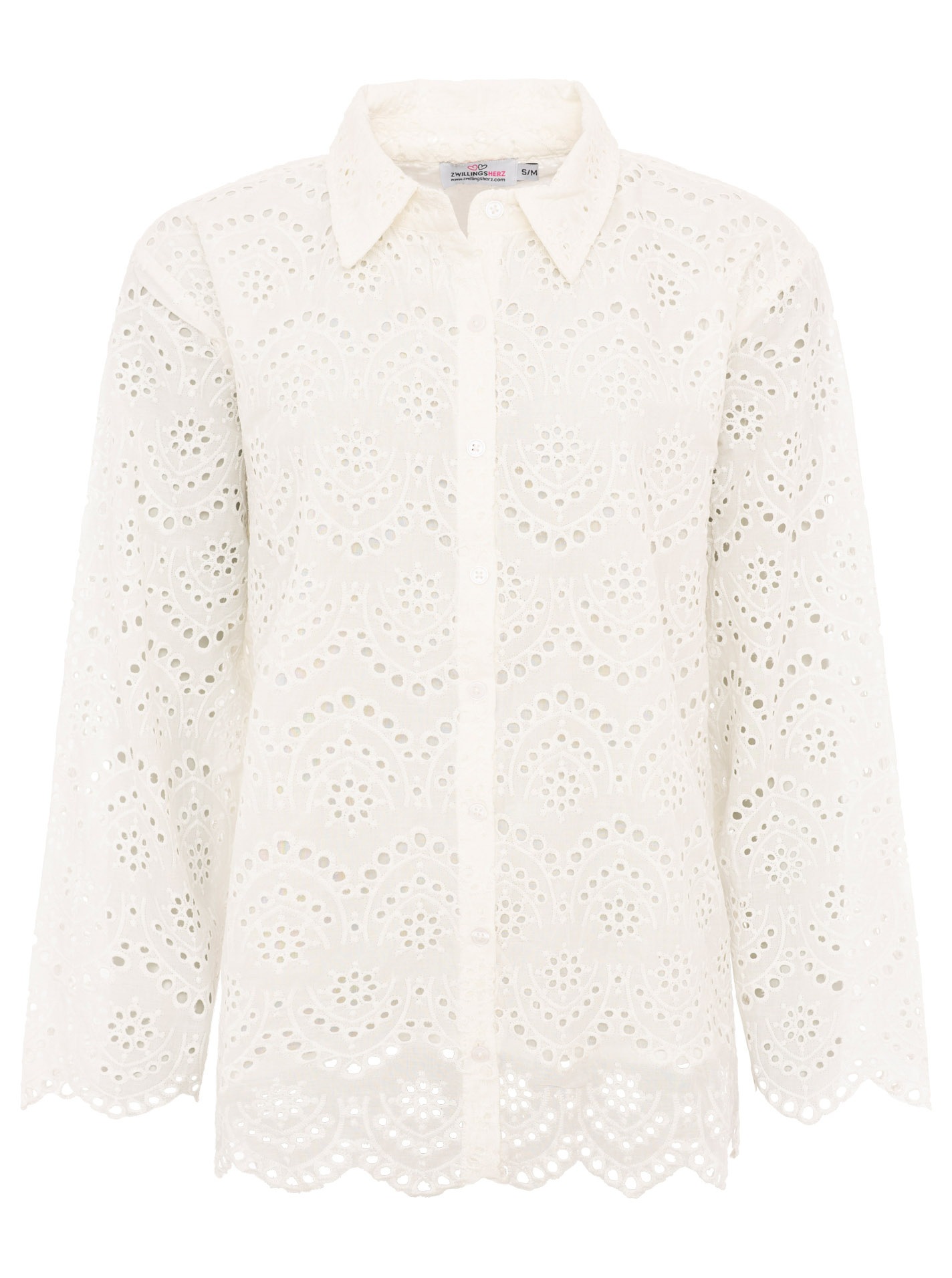 Zwillingsherz Kurzarmbluse »"Lochstickerei"« langarm, mit Kragen, Lochspitze, Knopfleiste