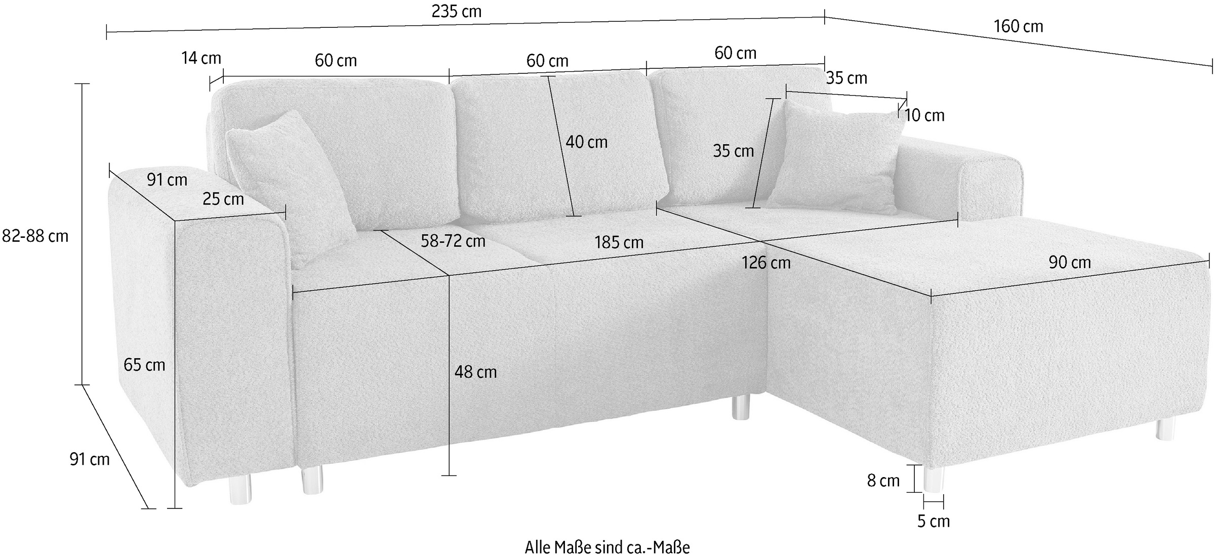 Home affaire Ecksofa »Györ«, L-Form, wahlweise mit Bettfunktion und Bettkasten incl. 2 Zierkissen