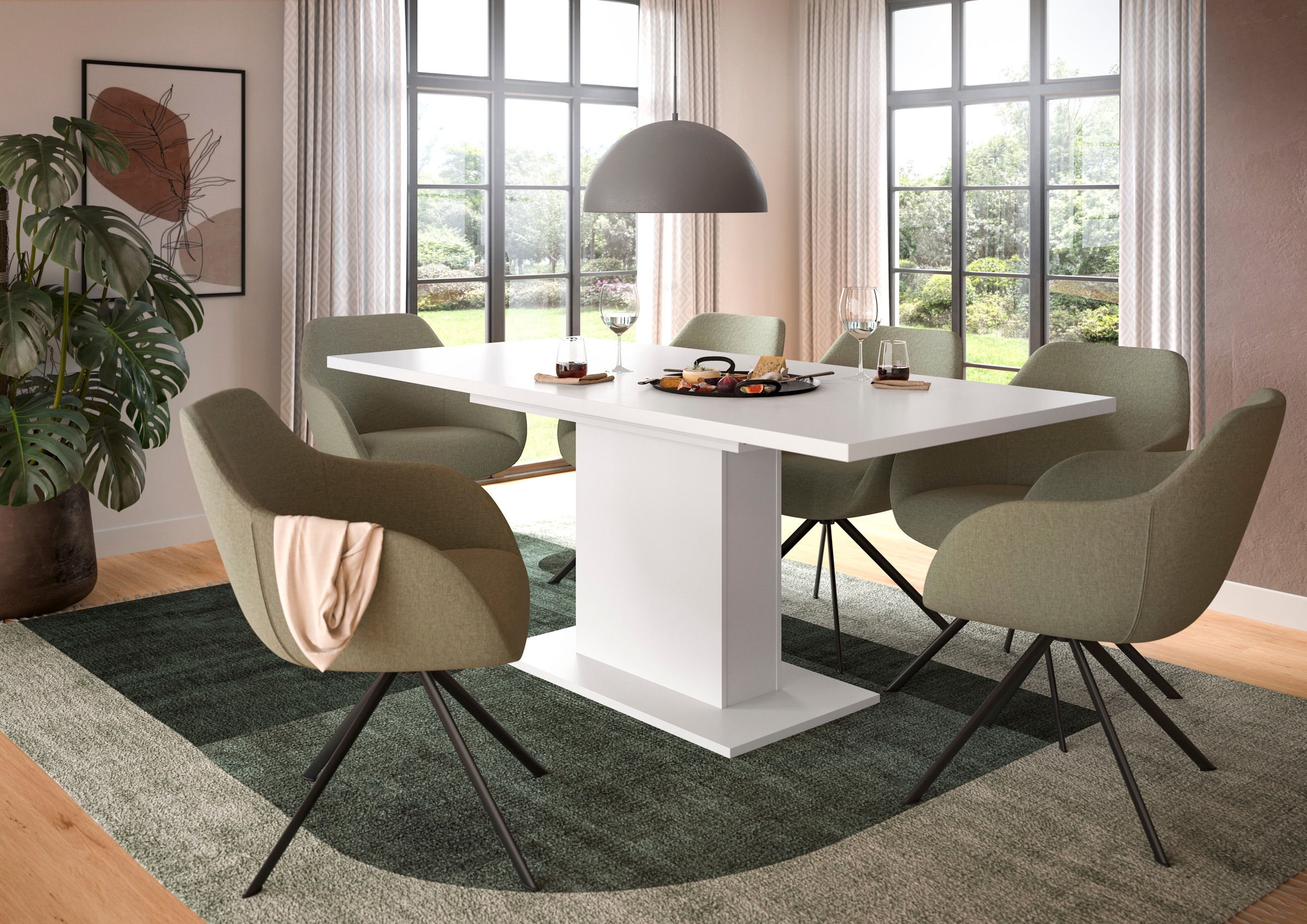 Home affaire Esstisch "Motus, ausziehbar 150 -190 cm, inklusive 40 cm Einlegeplatte" Set, 1 Stk. tlg. Säulengestell mit Bodenplatte, Tisch, Küchentisch, Esszimmer, Küche