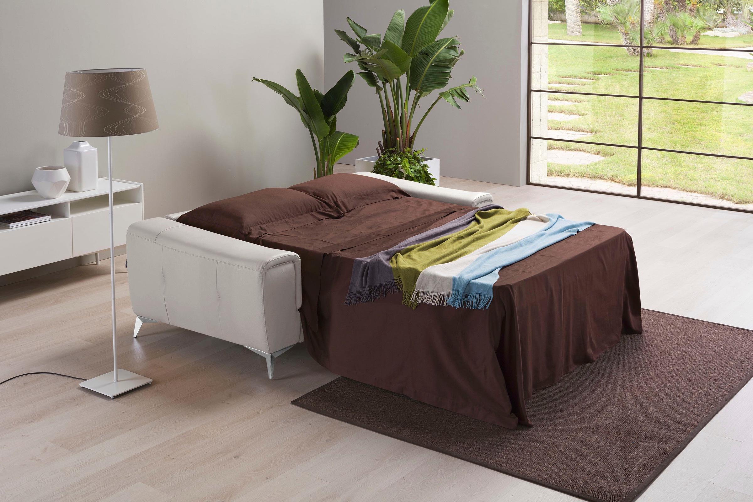 Egoitaliano Schlafsofa »Francine Designsofa, Loungesofa mit Dauerschlaffunktion, Breite 233 cm«, mit Bettfunktion, Leder BULL, stone, Fussfarbe chrom