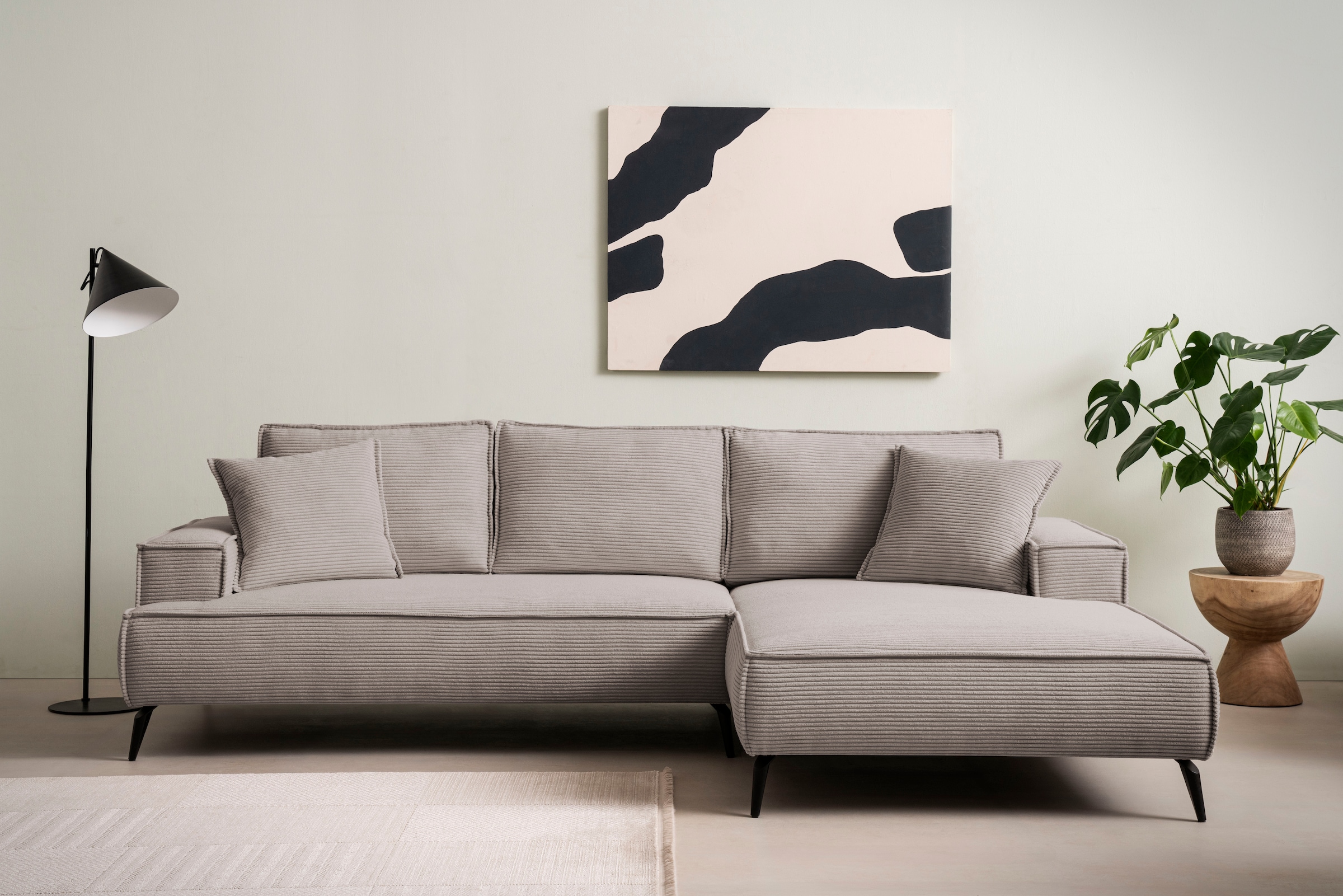 andas Ecksofa »TVINNU, L-Form in Cord, Sofa«, wahlweise Recamiere rechts/links, schwarze Füsse, bequemer Sitzkomfort
