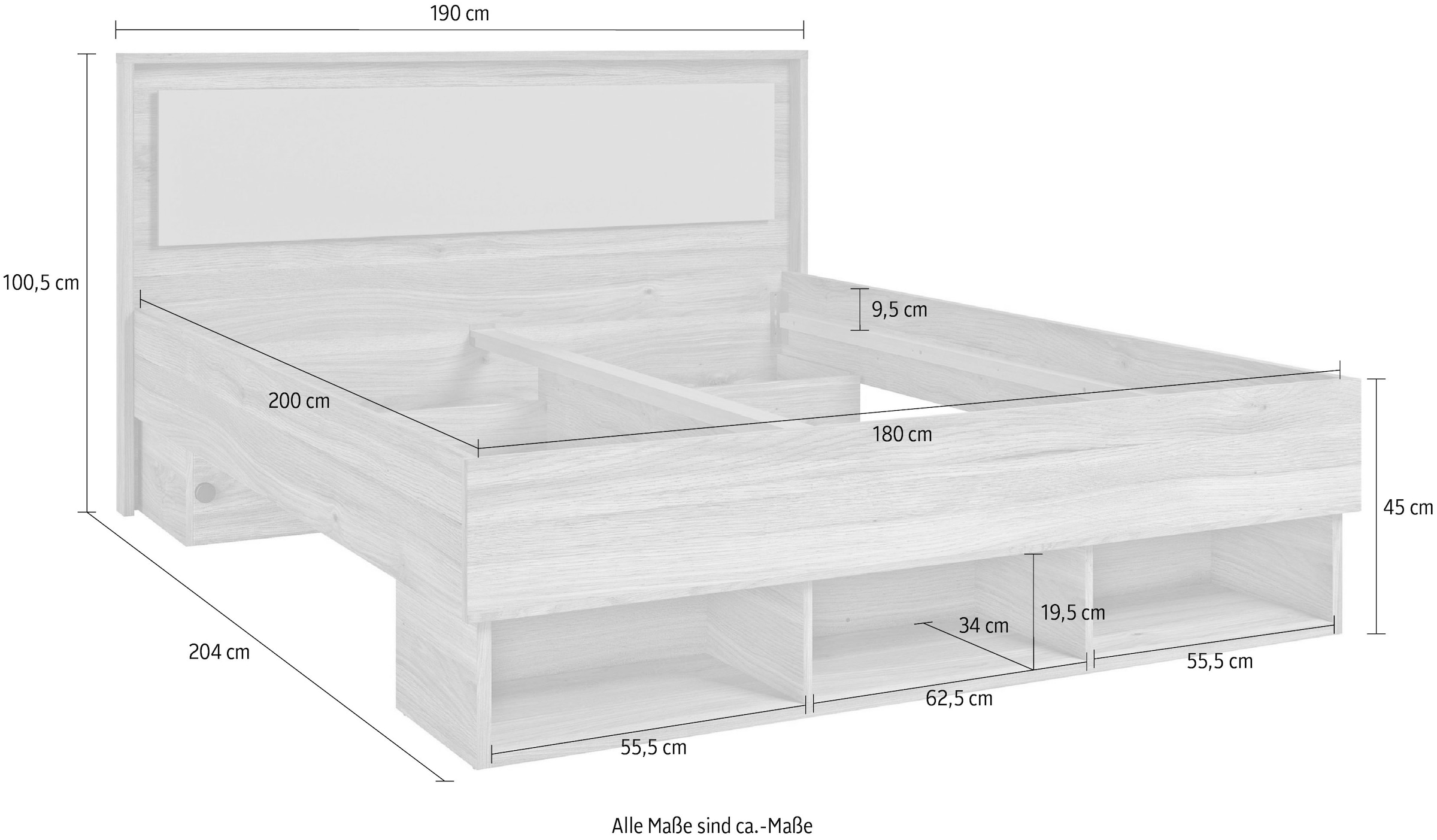 Home affaire Bettgestell »Wharton, 140, 160 oder 180cm Breite, Made in Europe«, (mit oder ohne Stauraumschubladen), Doppelbett mit offenen Regalen, FSC-zertifizierter Holzwerkstoff