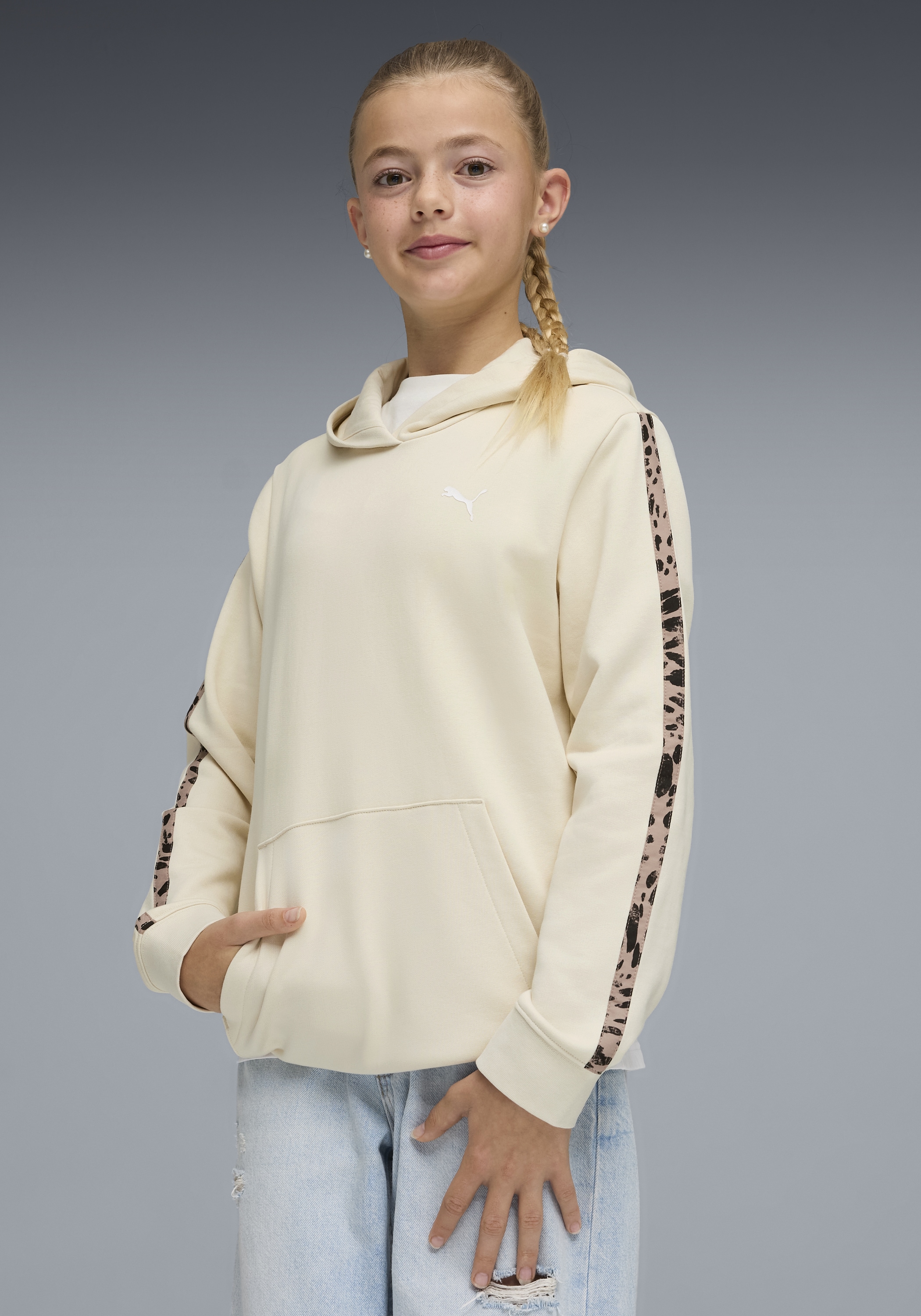 Image of PUMA Kapuzensweatshirt "ESS GRAPHIC ANIMAL HOODIE TR G", für Jugendliche, sportlicher Stil, mit Kapuze, mit Kängurutasche