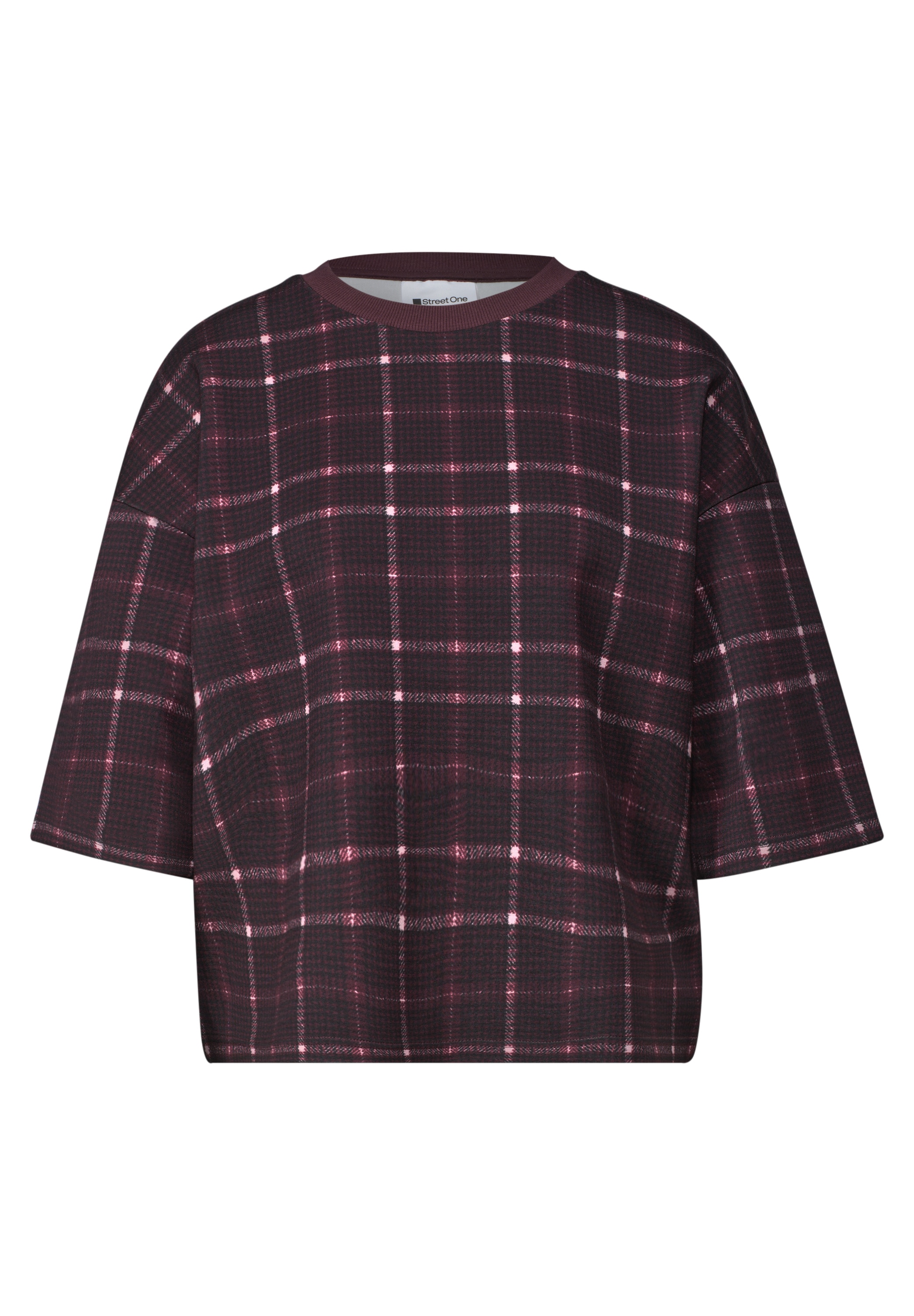 Image of STREET ONE Sweater, Kurzarm Sommer-Sweatshirt / Kariert / Boxy Crewneck