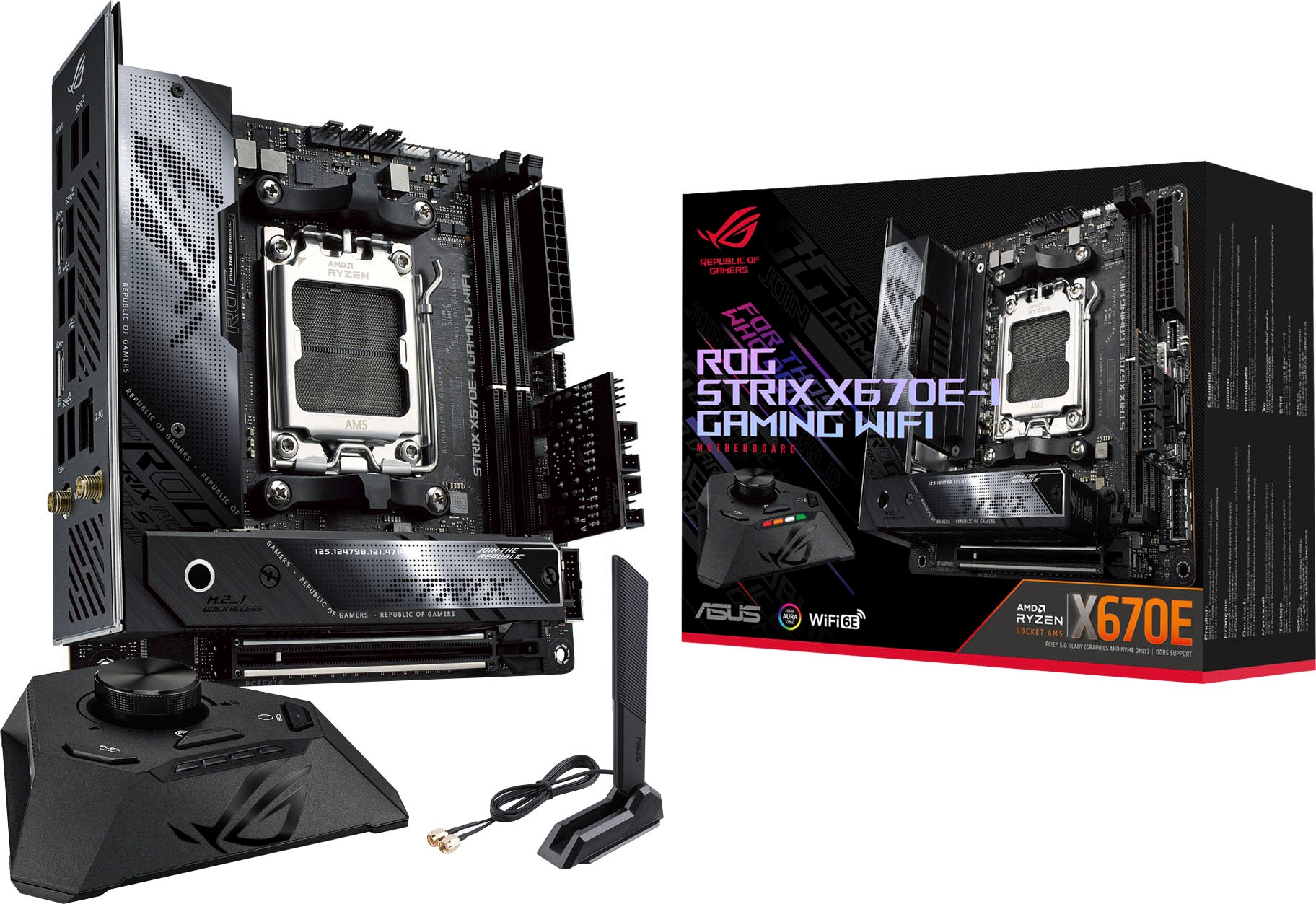 Asus Mainboard »ROG STRIX X670E-I GAMING WIFI«, Ryzen 7000, mini-ITX, DDR5 Speicher, 2x M.2, USB 3.2 Gen 2x2, PCIe 5.0