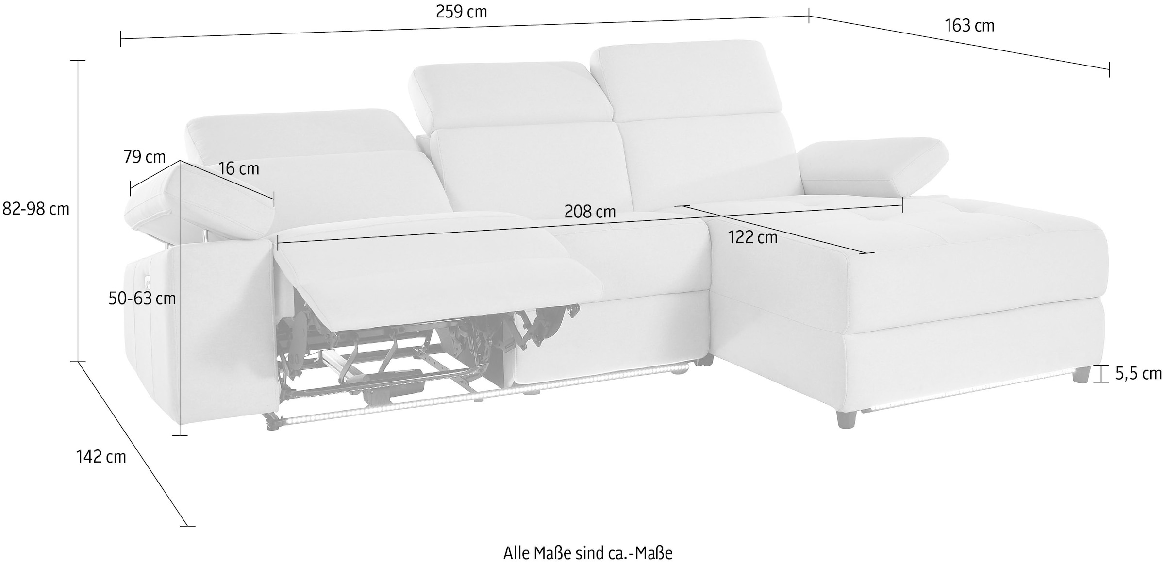 Home affaire Canapé d'angle »Kilado, L-Form,« mit Relaxfunktion, verstellbarer Armlehne, Kopfteilverstellung