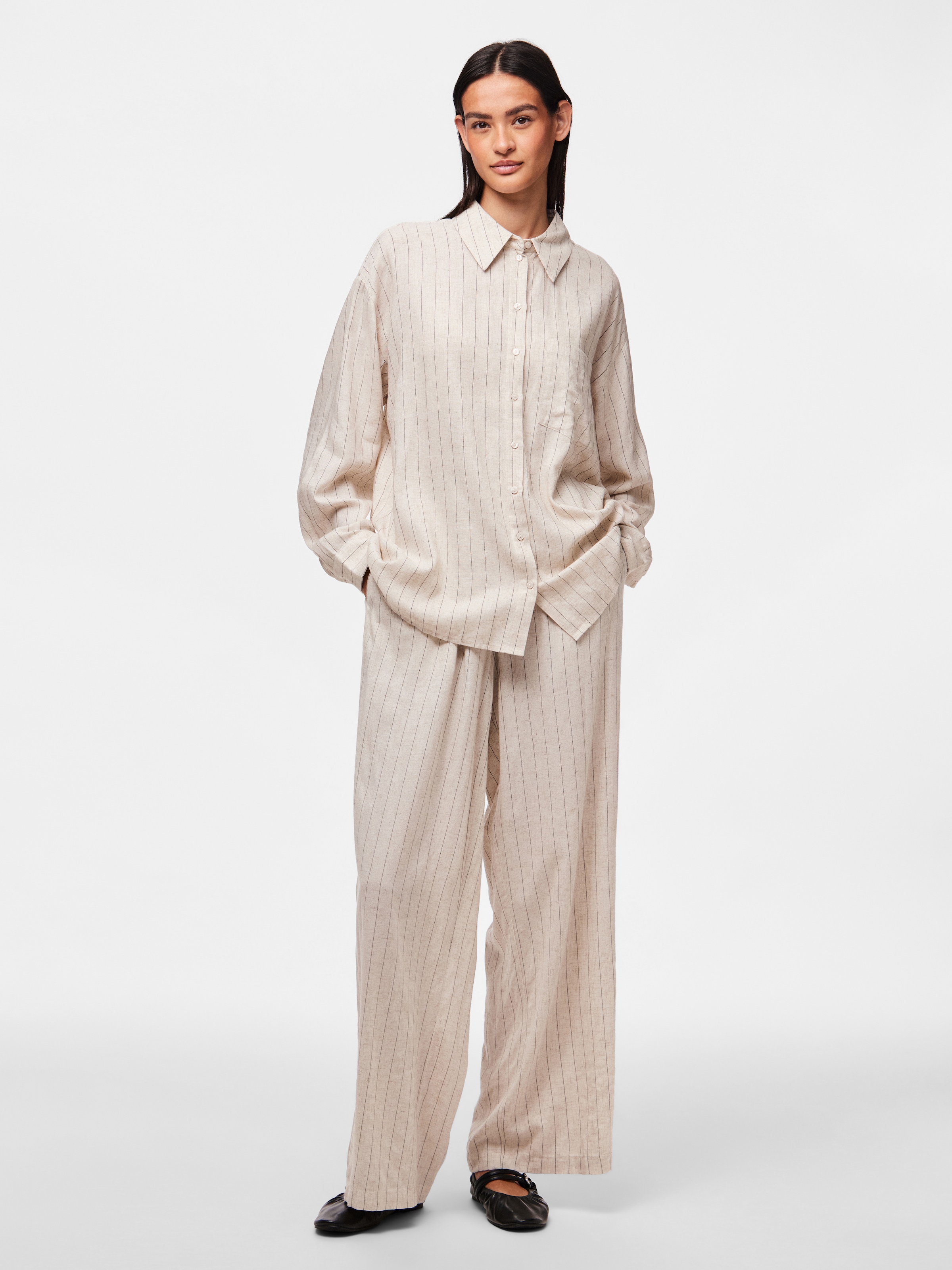 pieces Hemdbluse »PCPIA LS LOOSE SHIRT WVN NOOS« mit Leinen