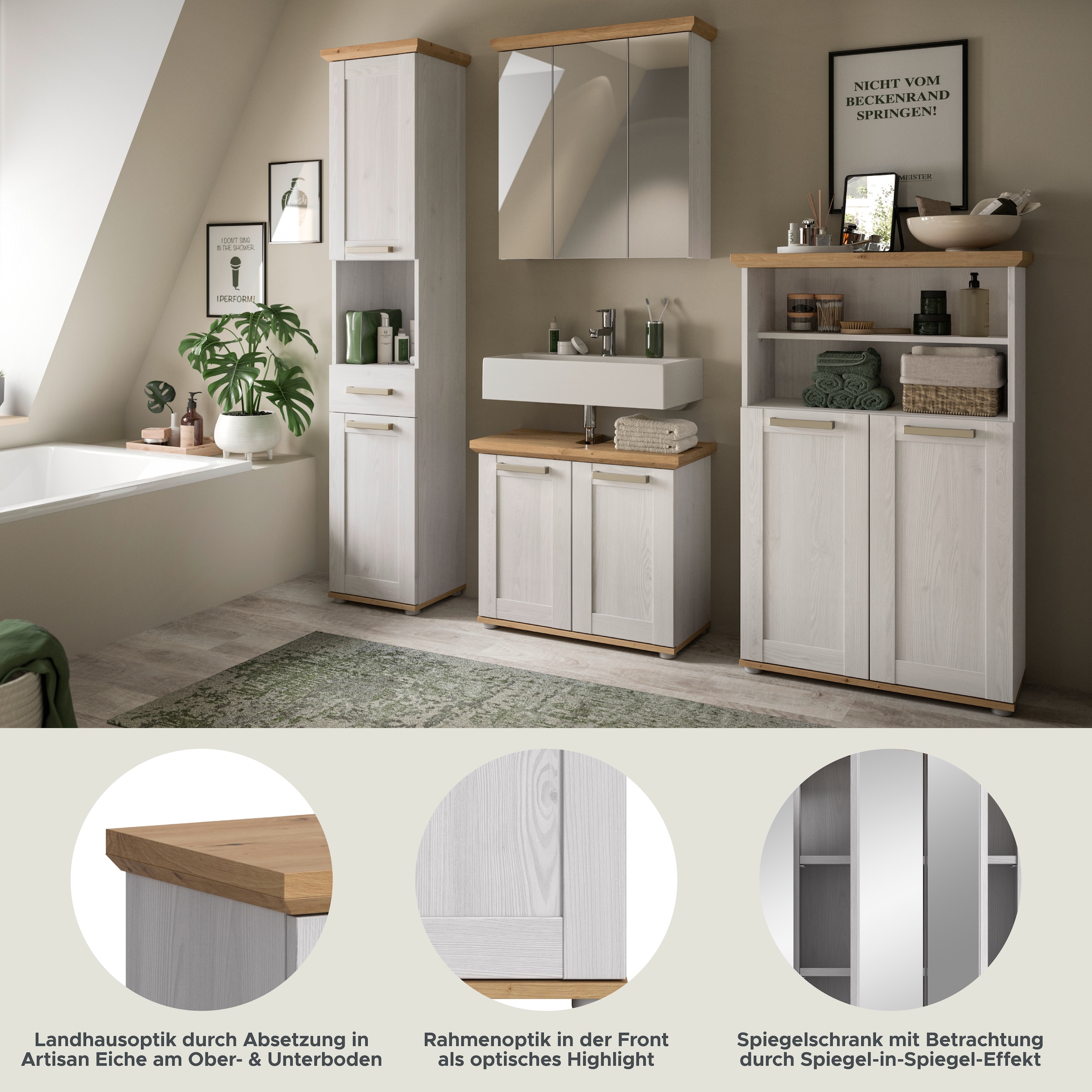 welltime Badmöbel-Set »COSENZA« best. aus: 1Hochschrank, 1Spiegelschrank, 1WBU, 1Midischrank, 4 Stk. tlg.