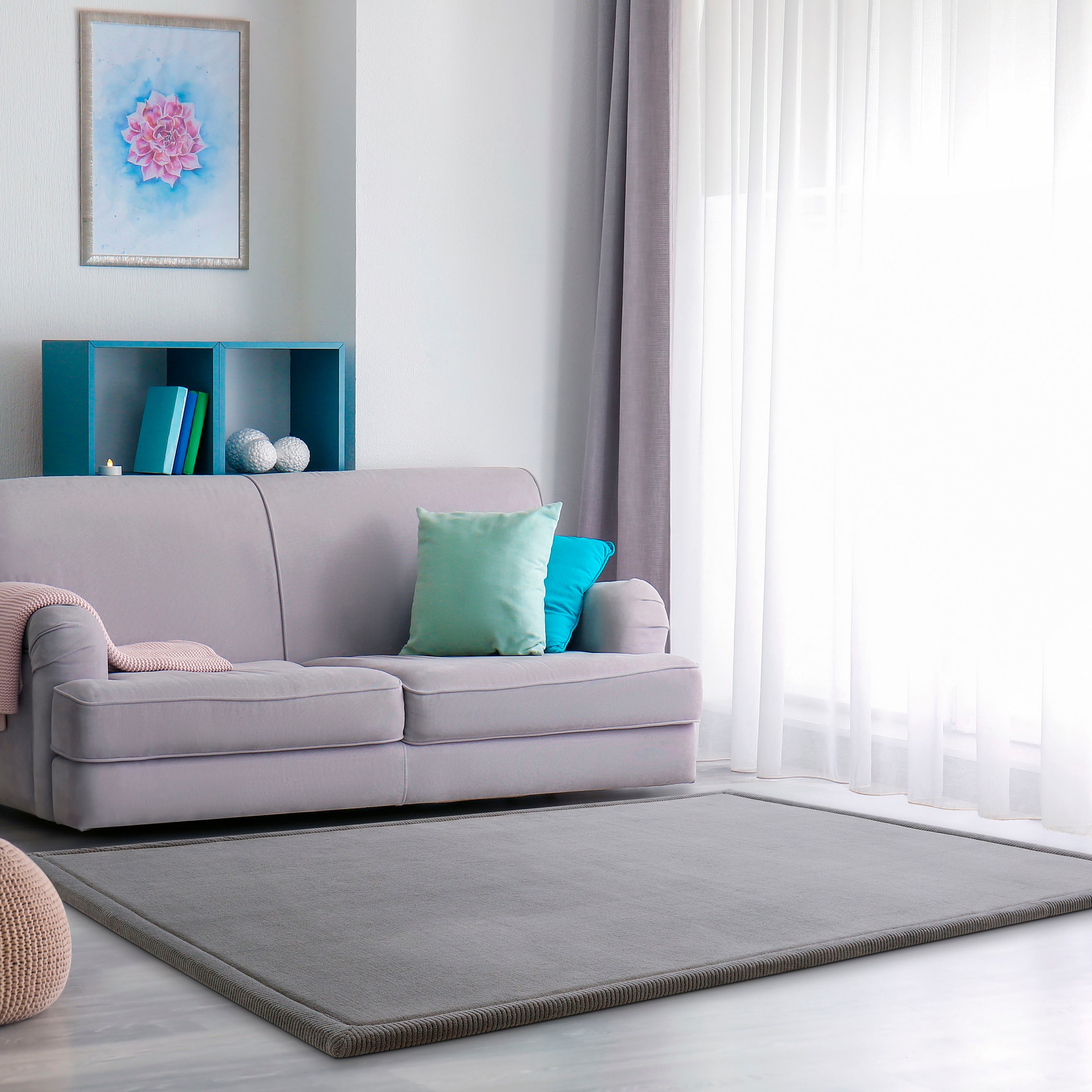 Paco Home Teppich »Tatami 475«, rechteckig, 24 mm Höhe, Kurzflor, Uni-Farben, mit Memory Foam, waschbar