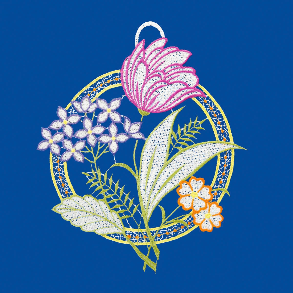 W. Reuter & Sohn - Plauener Spitze® Tableau de fenêtre »Fensterbild "Kreis mit Tulpe" farbig«