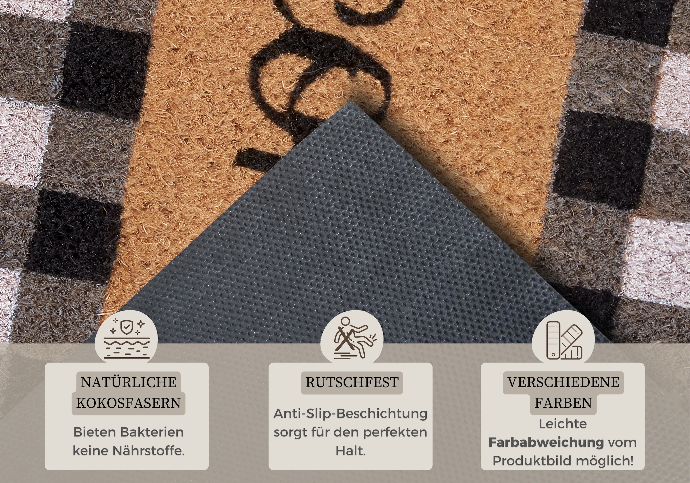 HANSE Home Fussmatte »Kokos Welcome Chessboard, Türmatte«, rechteckig, 15 mm Höhe, Kokos, Schmutzfangmatte, Outdoor, Rutschfest, Innen, Kokosmatte, Flur