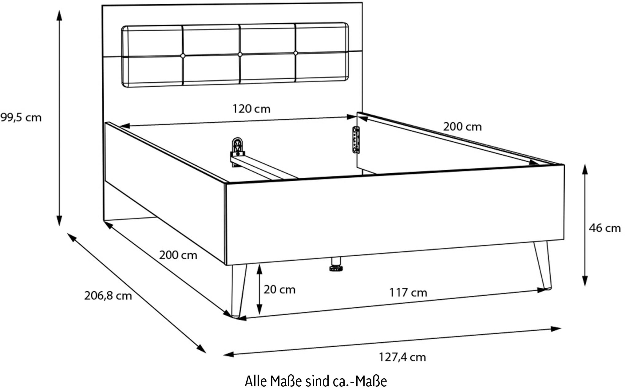 FORTE Jugendbett »Kinderbett, Belastbar bis 250KG,« Liegeflächen 140x200cm oder 120x200cm,  mit gepolstertem Kopfteil