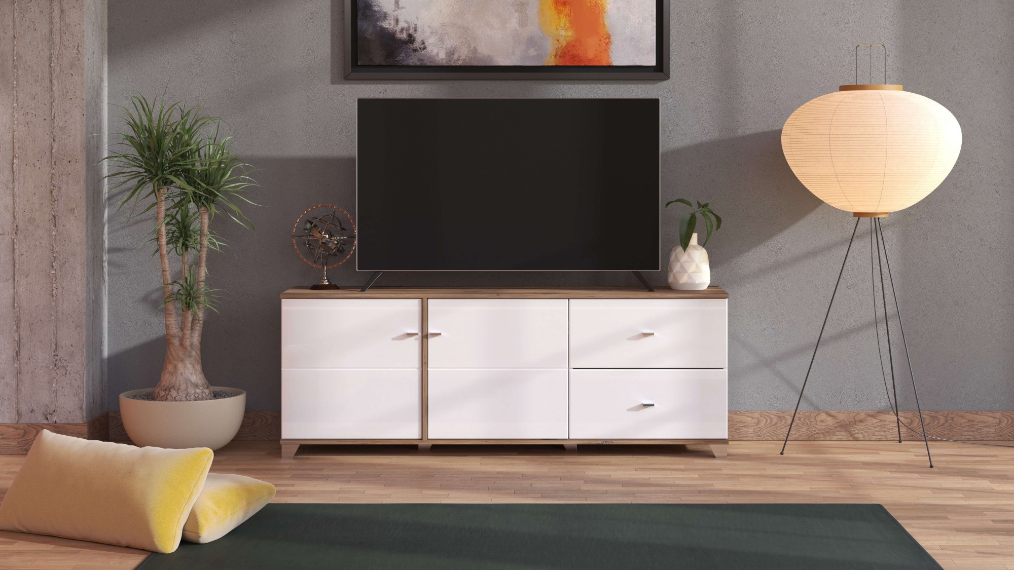 INOSIGN TV-Board »Burgundy Lowboard, TV-Schrank, TV-Ständer, Hochglanzfronten« Hochglanzfronten und eine Innenausstattung in Flagstaff Eiche