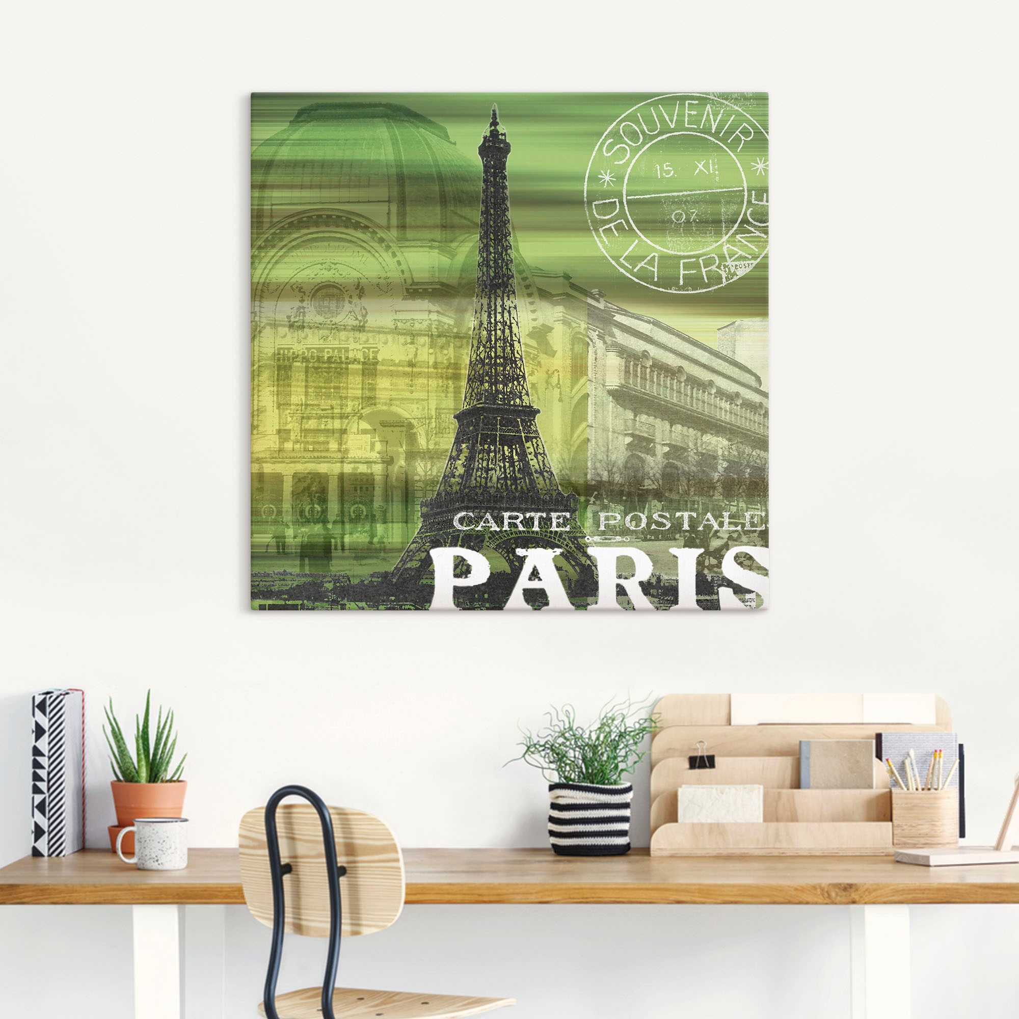 Artland Leinwandbild »Paris Collage - grün«, Gebäude, (1 St.), auf Keilrahmen gespannt