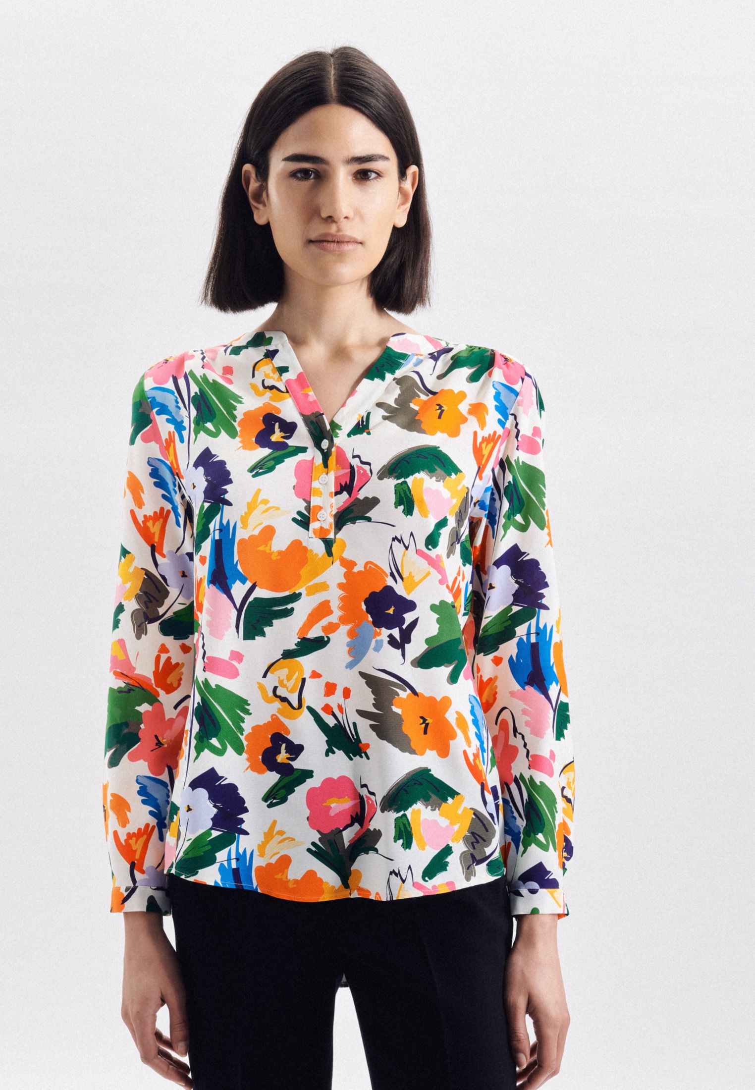 Image of seidensticker Schlupfbluse »Schwarze Rose«, Langarm V-Neck Floral bei Ackermann Versand Schweiz