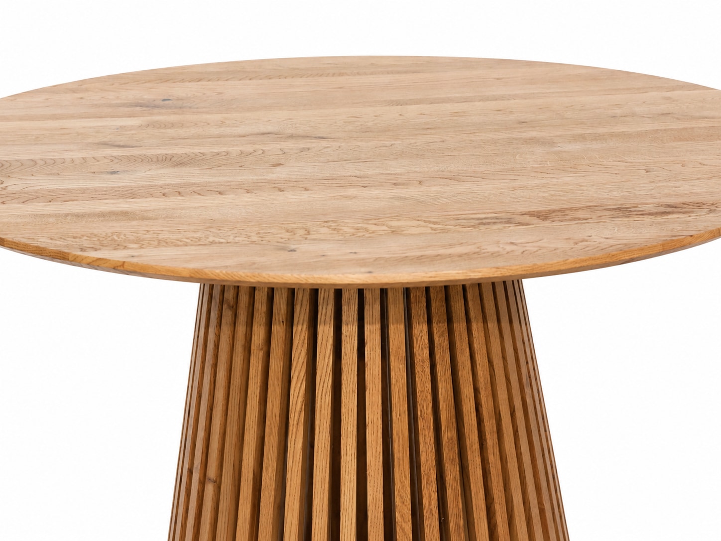 GOODproduct Esstisch »»LOVRAN« Speisetisch, Küchentisch, Wohntisch, Esszimmertisch« Runder Tisch (110&120) aus Wildeiche Natur/Smoke mit Konus-Lamellenfuss