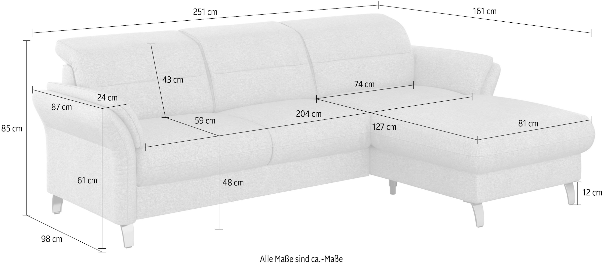 sit&more Ecksofa »Grenoble L-Form mit Federkern« wahlweise mit Bettfunktion, Bettkasten, Arm- und Kopfteilverstellung
